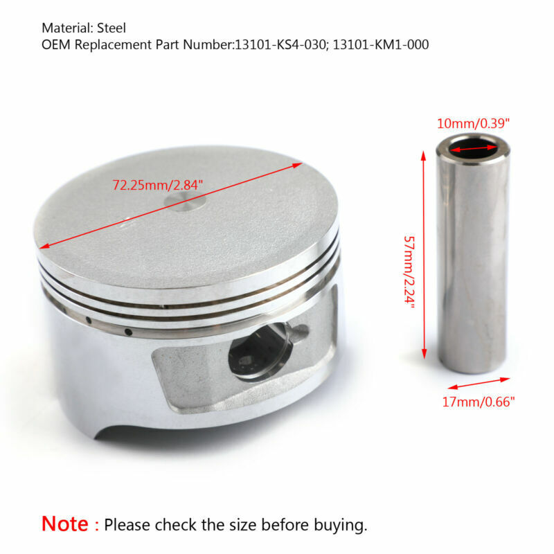 Size Piston 13101-KS4-030 Bore Kit HELIX CN250/SCOOTER/86-07 Fits HONDA 72.25mm