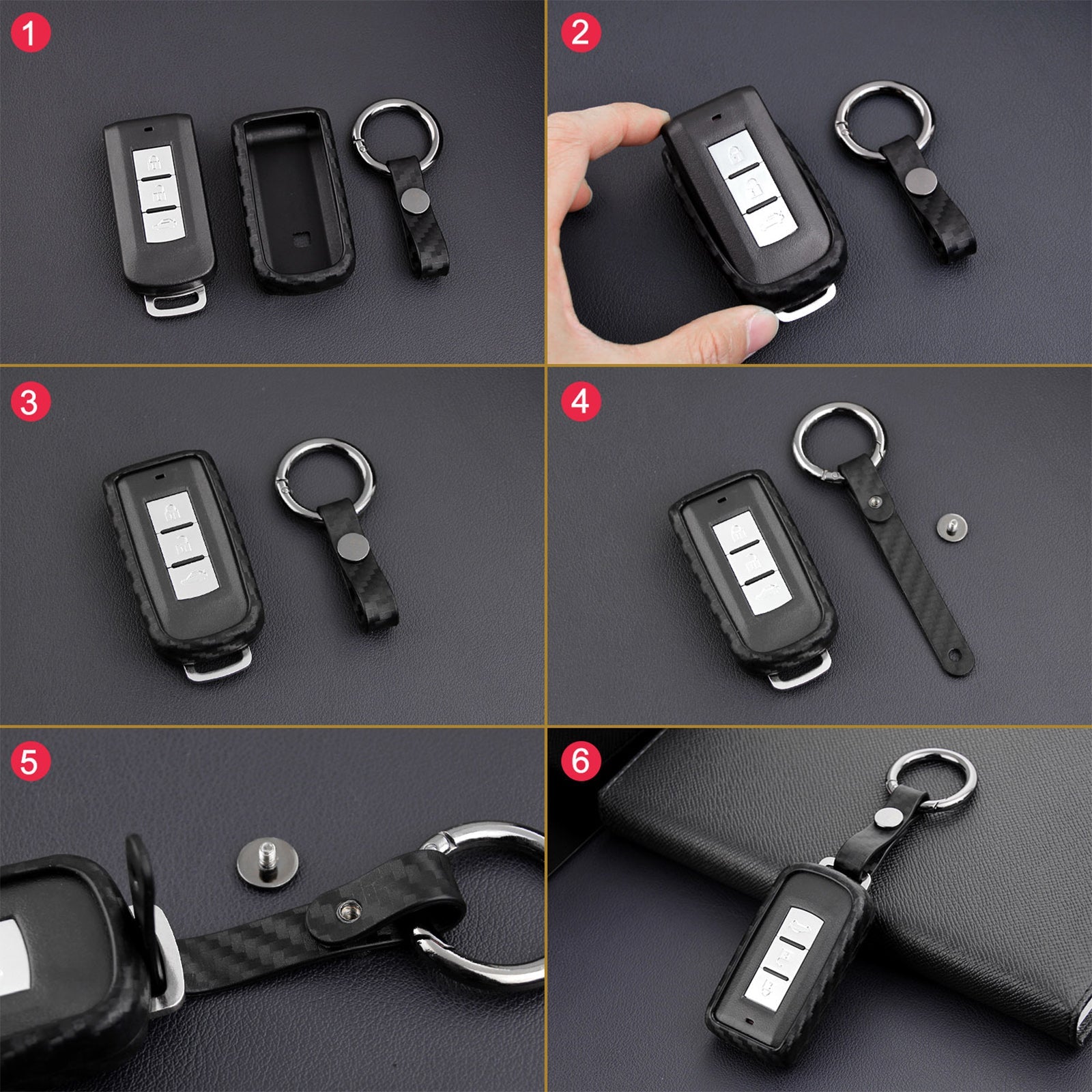 Leather Silicone Car Key Case Cover With Buckle For Mitsubishi