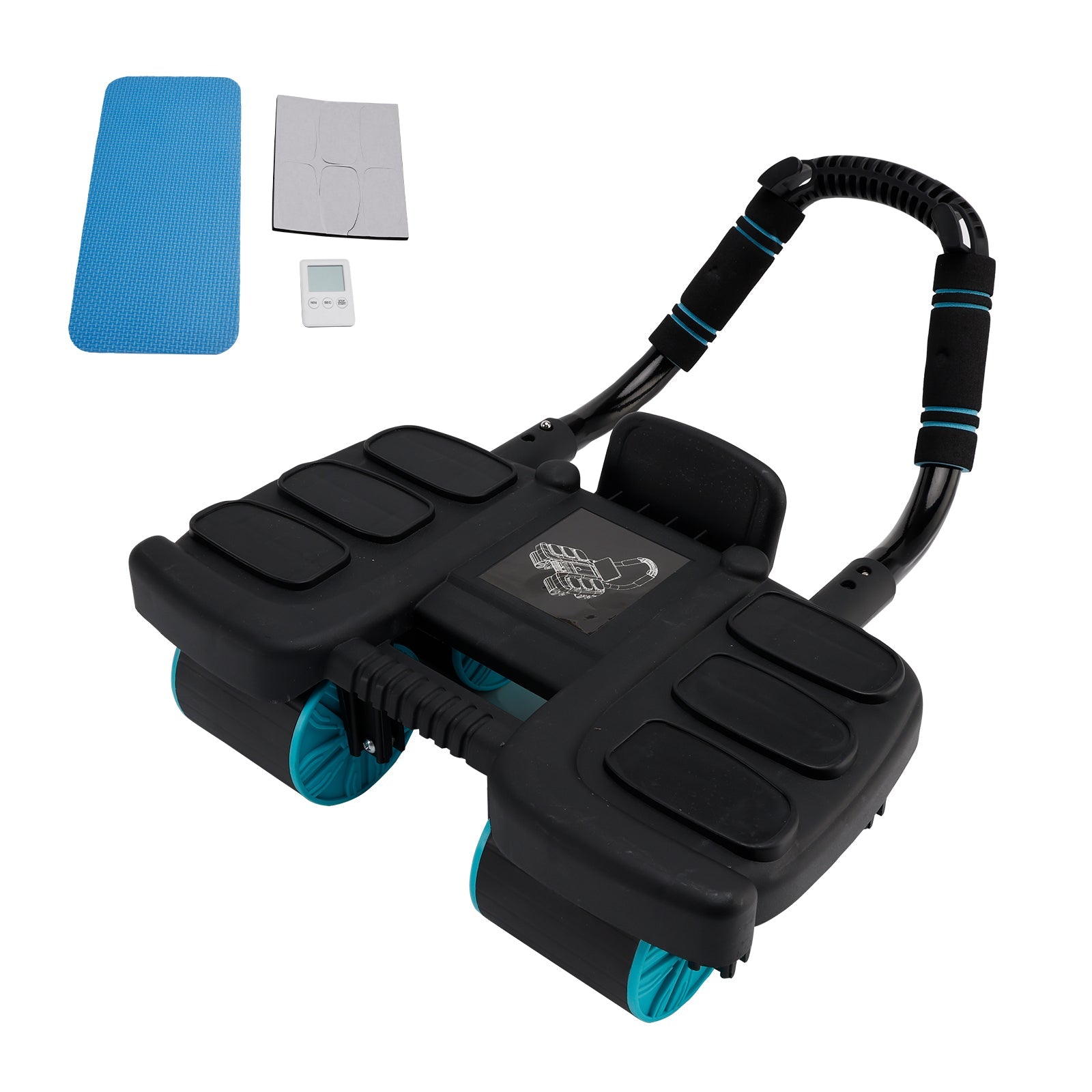 Automatic Rebound Ab Wheel with Elbow Support & 4-Wheel Stability – Includes Timer Perfect Core Trainer for Men & Women Portable Home Gym Equipment Black