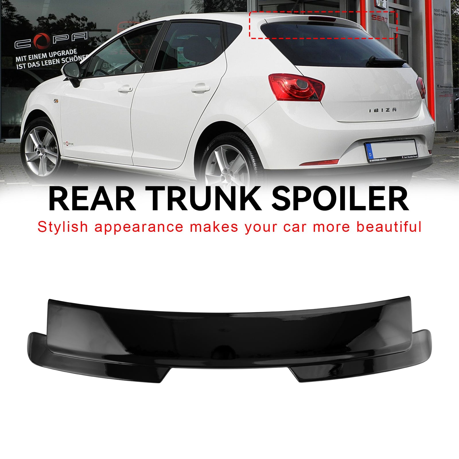 2008-2017 Seat Ibiza 6J 4 / 5 Doors Gloss Black Rear Roof Wing Spoiler
