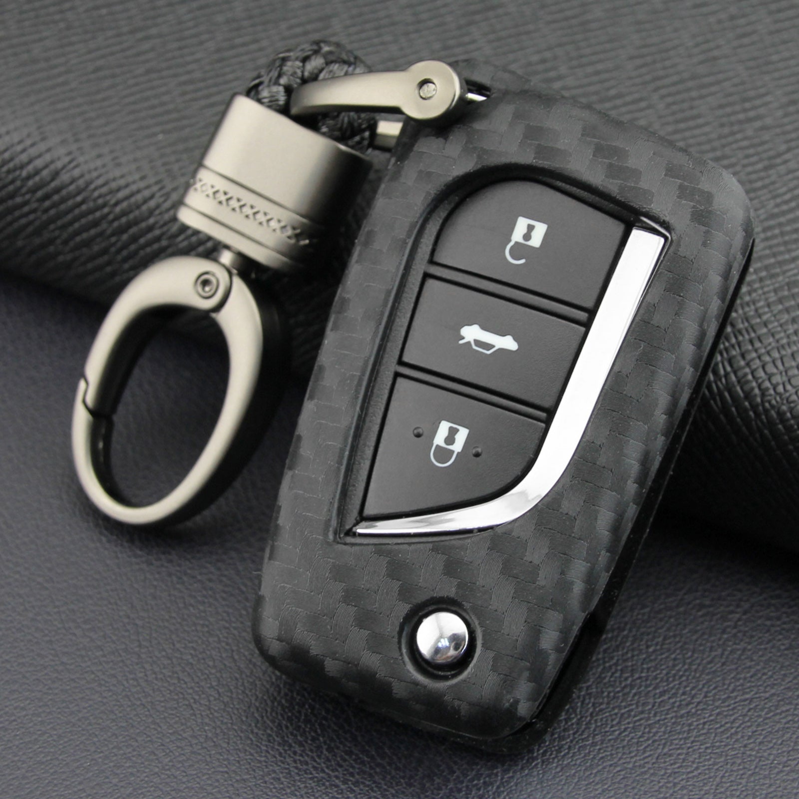 Leather Silicone Car Key Case Cover With Buckle For Toyota