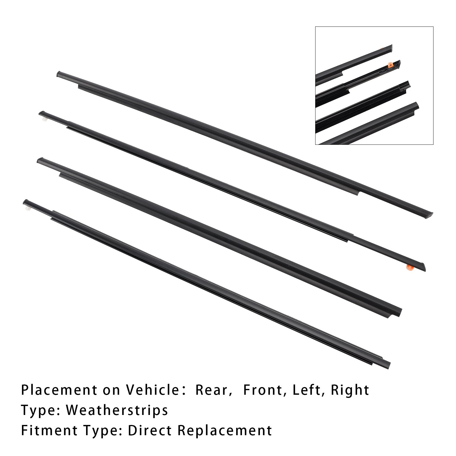 2004-2009 Toyota Prius 4PCS Door Glass Belt Outer Molding Weatherstrip