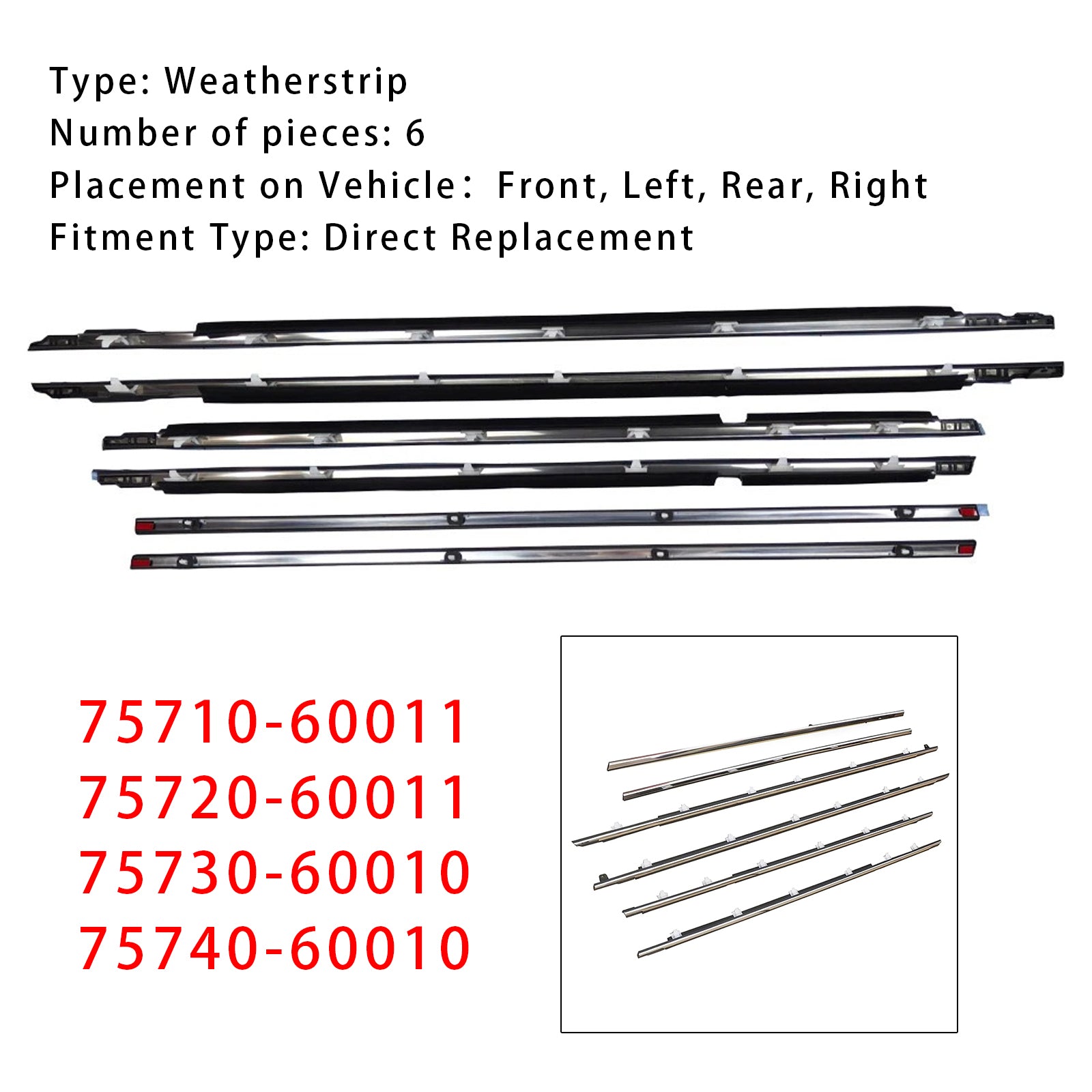 1996-1998 Lexus LX450 FZJ80 6PCS Door Belt Molding 75710-60011 75720-60011