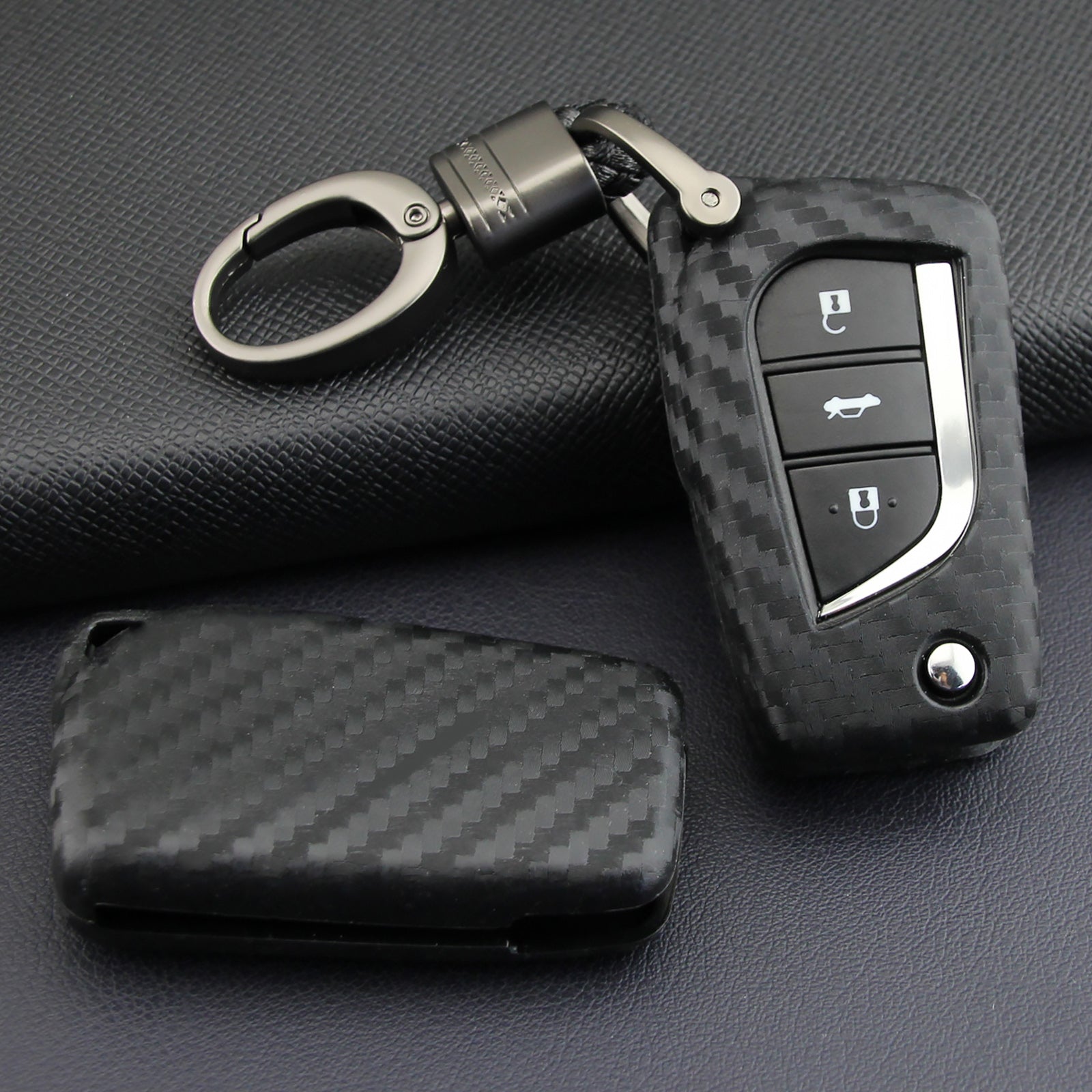 Leather Silicone Car Key Case Cover With Buckle For Toyota