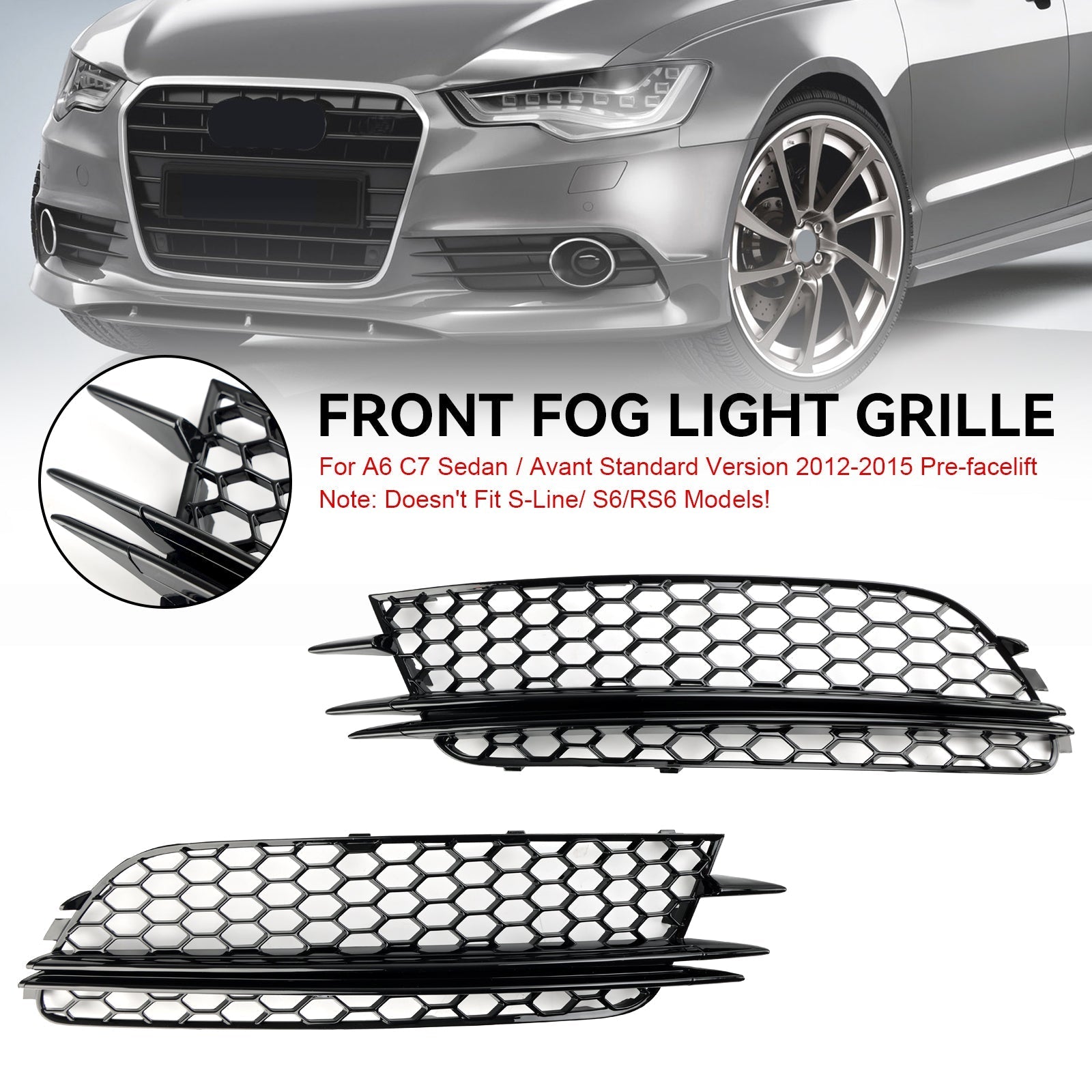 2012-2015 Audi A6 4G C7 2PCS Front Fog Light Cover Bezel Bumper Grille