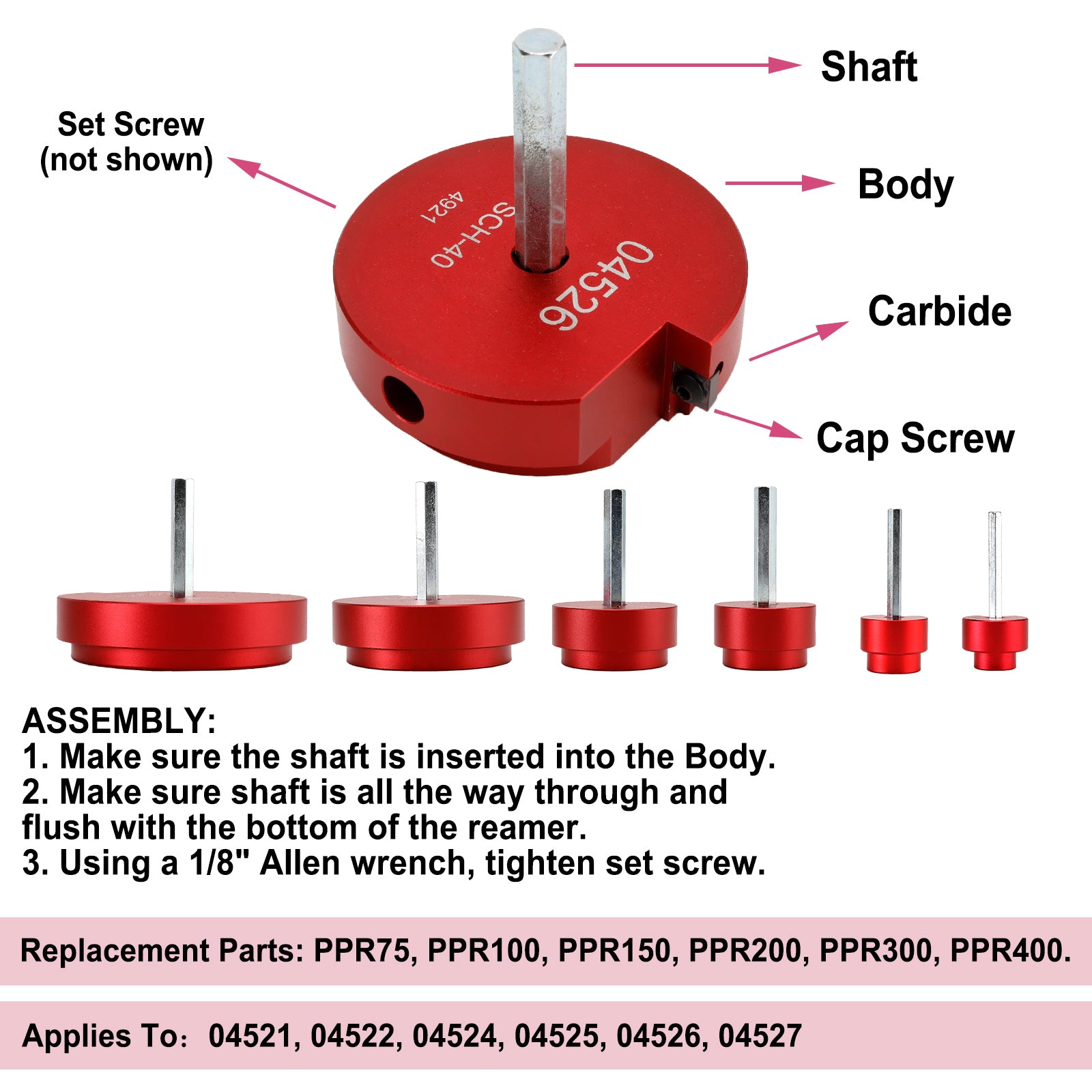 04529 For PPRK6 Plastic Pipe Fitting Reamer 6Pc Kit Fit Into Standard 1/2"Drills