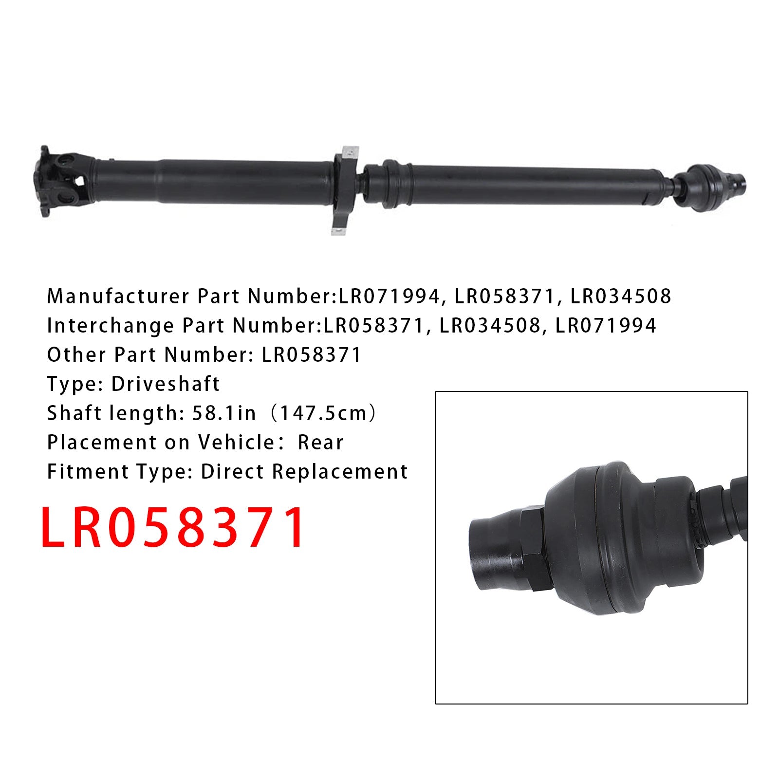 2014-2016 Land Rover Range Rover V6 3.0L Petrol Rear Drive Shaft Assembly LR058371 LR034508