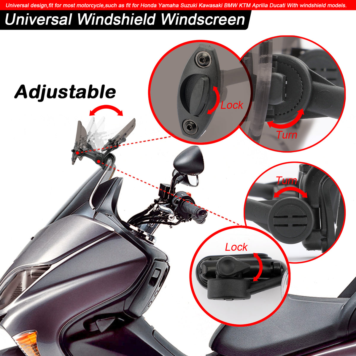 Universal Adjustable Clip On Windshield Extension Spoiler Wind Deflector Smoke