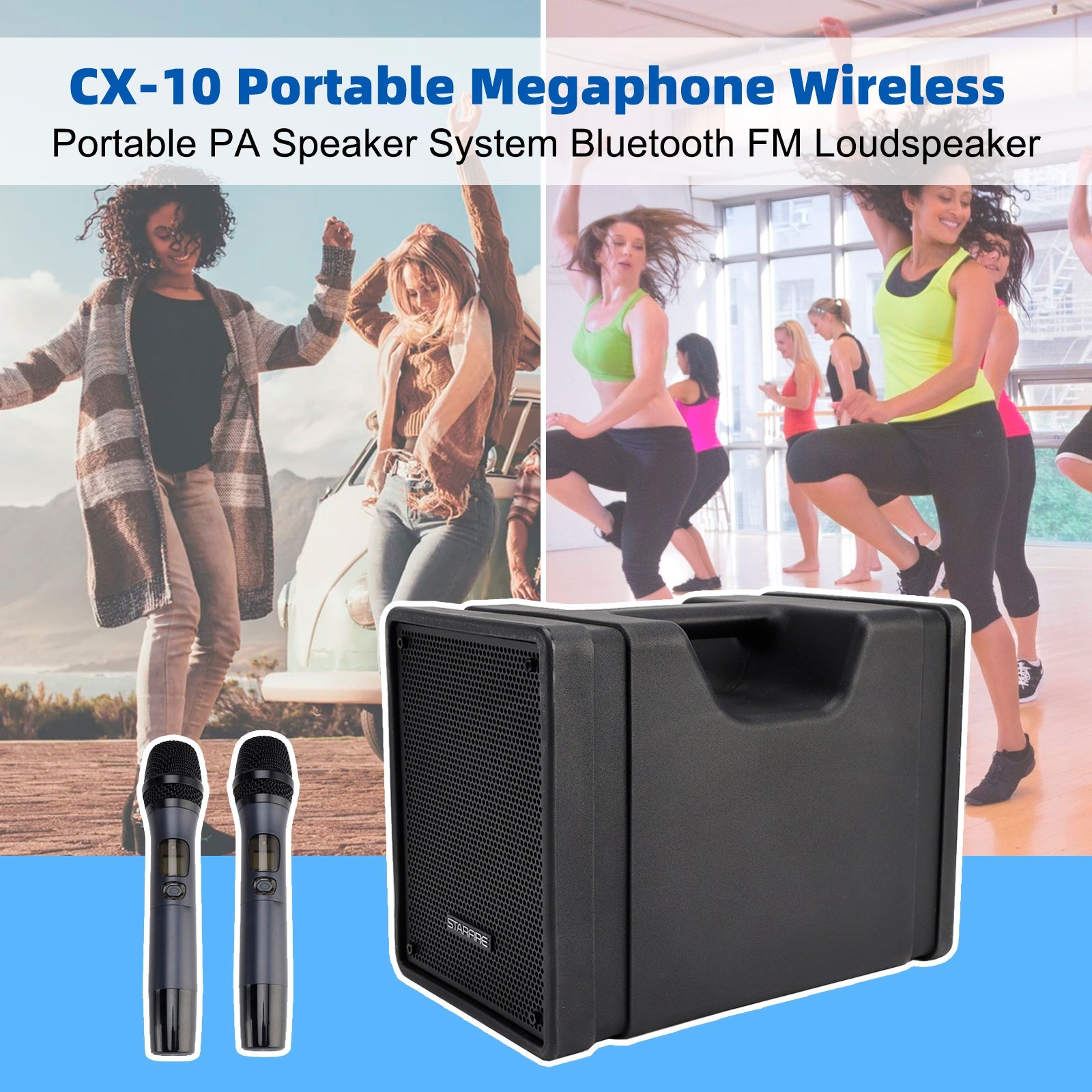 CX-10 Portable Megaphone Wireless Portable PA Speaker System Bluetooth FM Loudspeaker