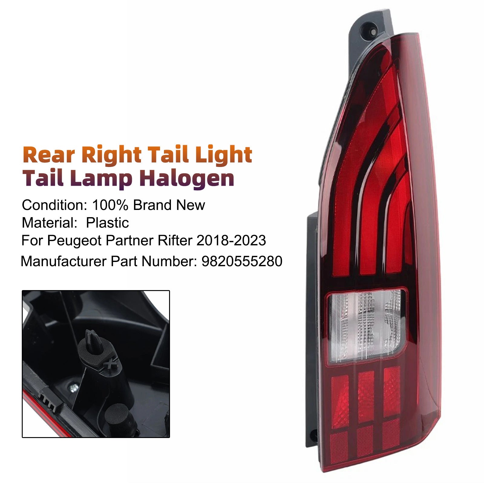 Rear Right Tail Light Tail Lamp Halogen For Peugeot Partner Rifter 2018-2023