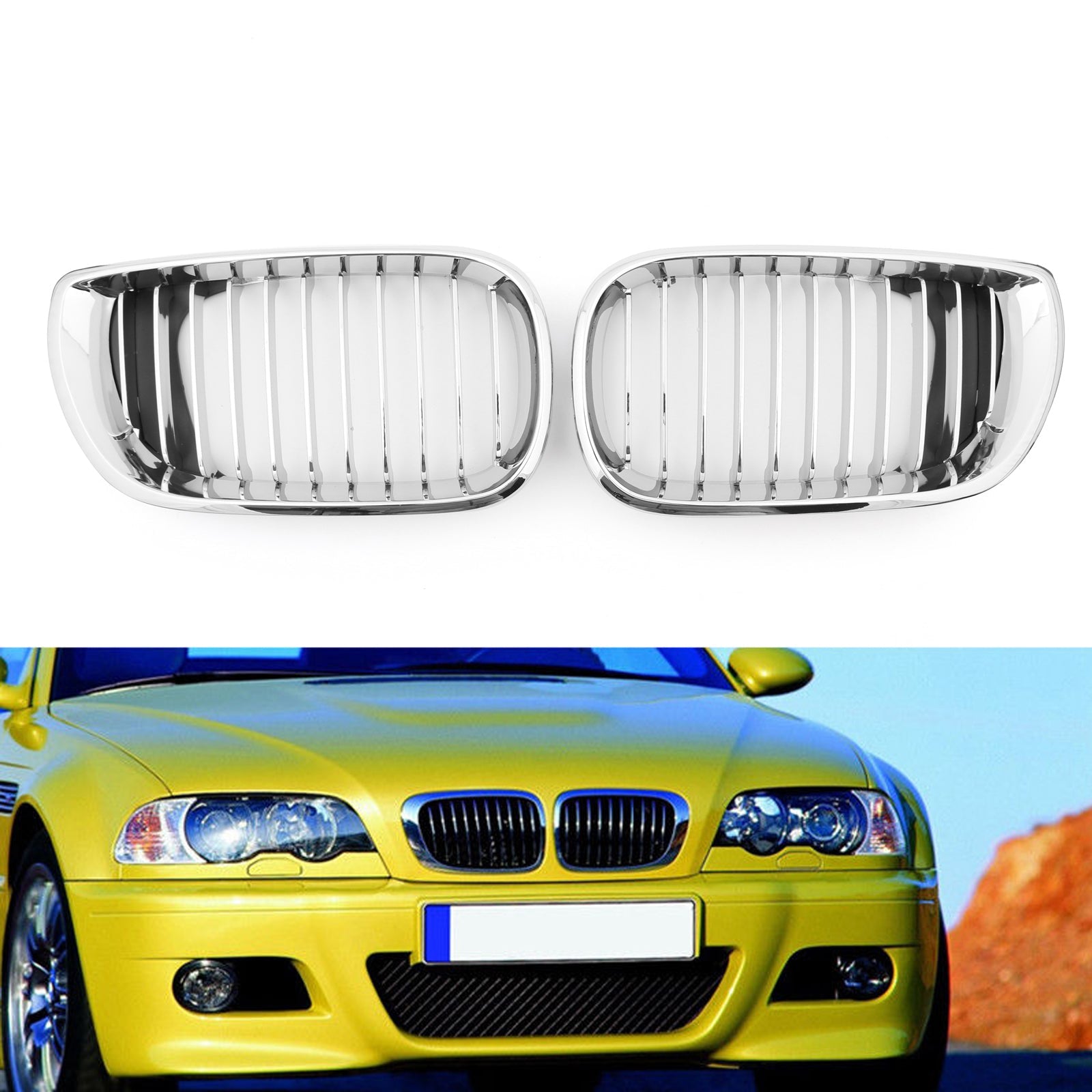 2002-2005 BMW E46 3 Series 4 Door Front Kidney Hood Grille Grill Chrome