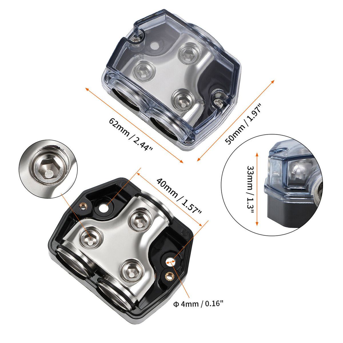 2pcs Distribution Block 1x0 In 2x0 GA Out Splitter Fusebox