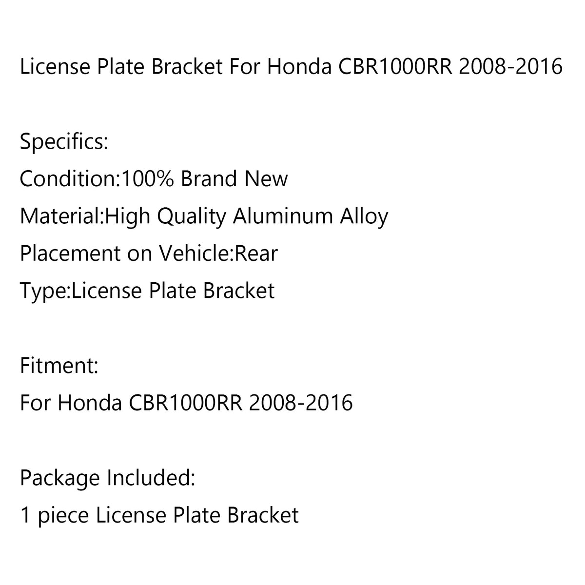 Motorcycle Rear License Plate Holder Bracket For Honda CBR1000RR 2008-2016