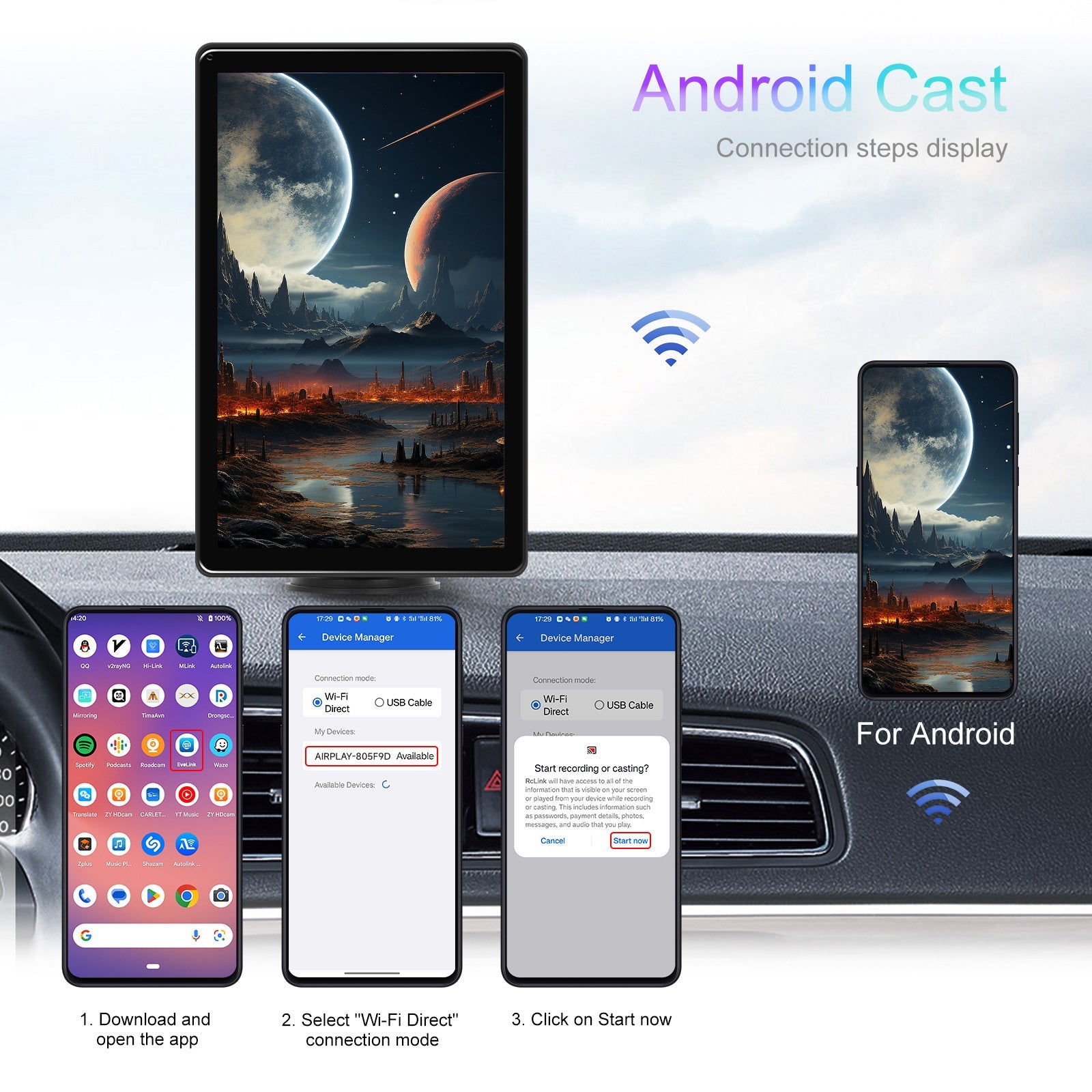 8" Touch Screen Apple CarPlay Android Auto Horizontal Vertical Switching Display
