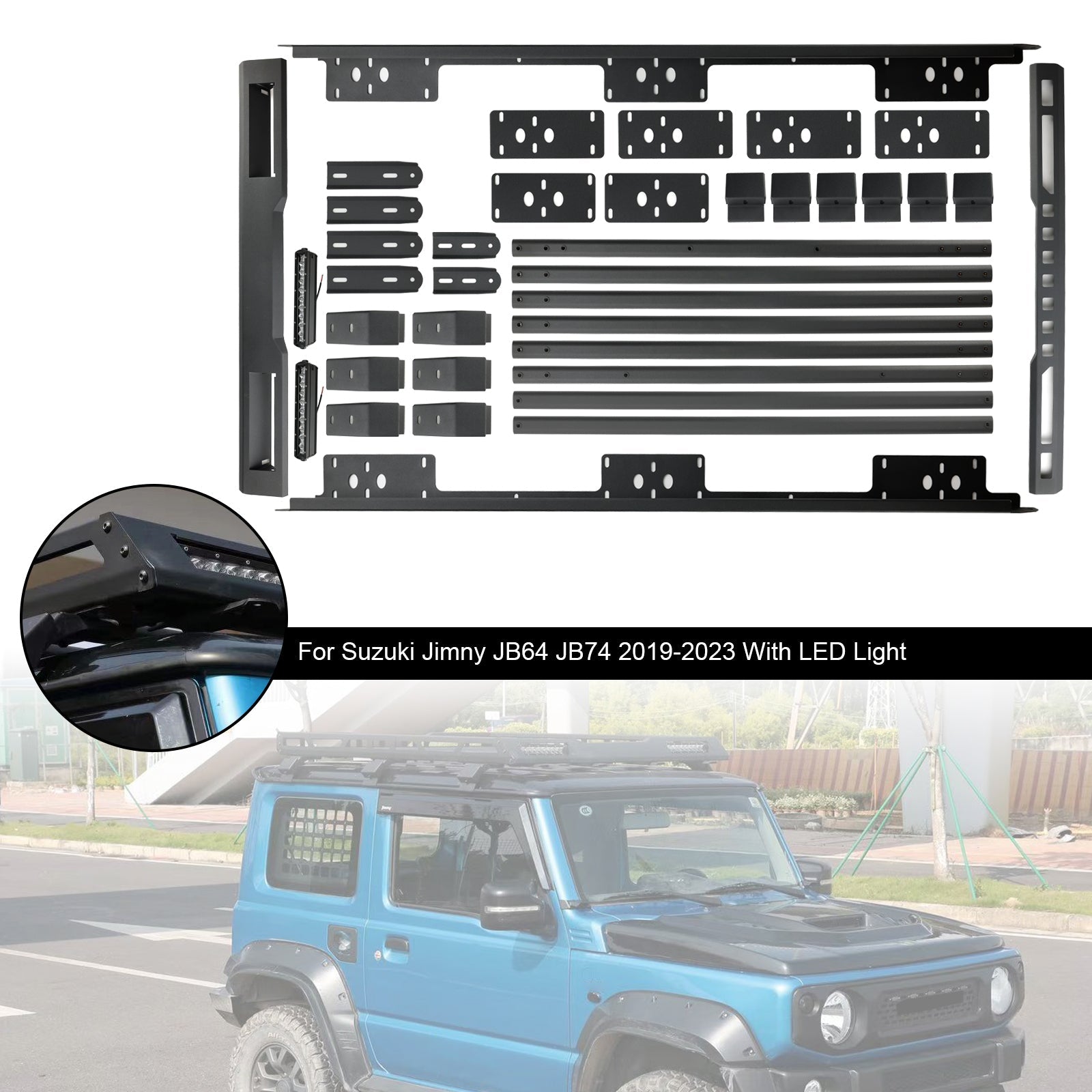 2019 2020 2021 2022 2023 Suzuki Jimny JB64 JB74 W/ Led Light Aluminium Roof Rack Luggage Rack