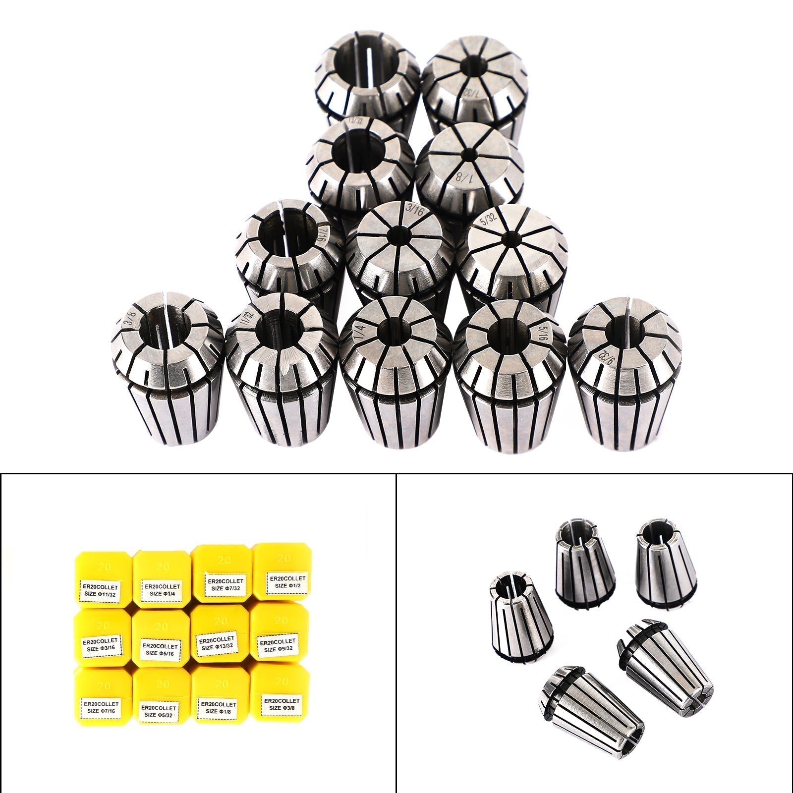 7Pcs ER20 Spring Collet Set For CNC Milling Lathe Tool Engraving Machine Steel