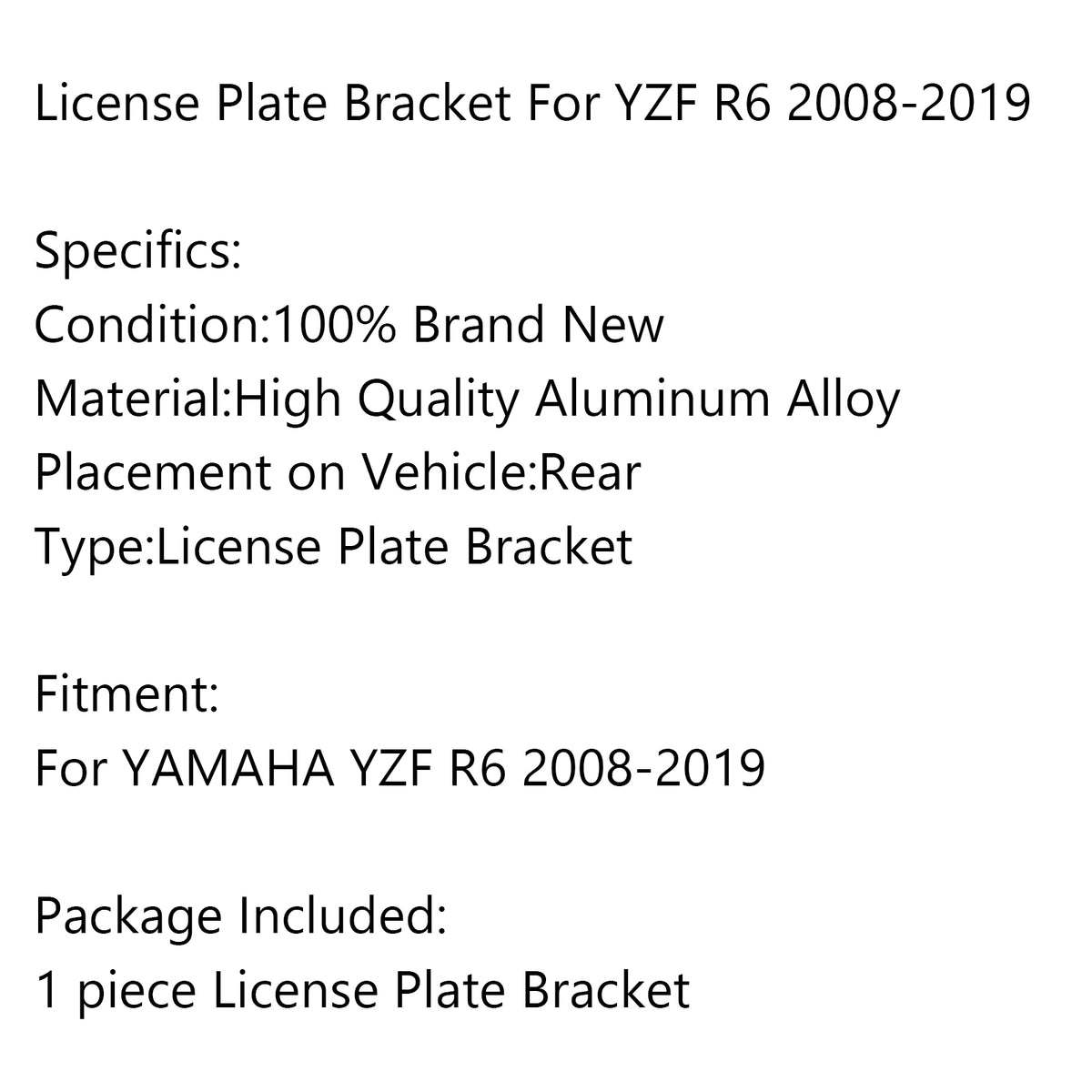 Rear License Plate Holder Bracket For YAMAHA YZF R6 2008-2019