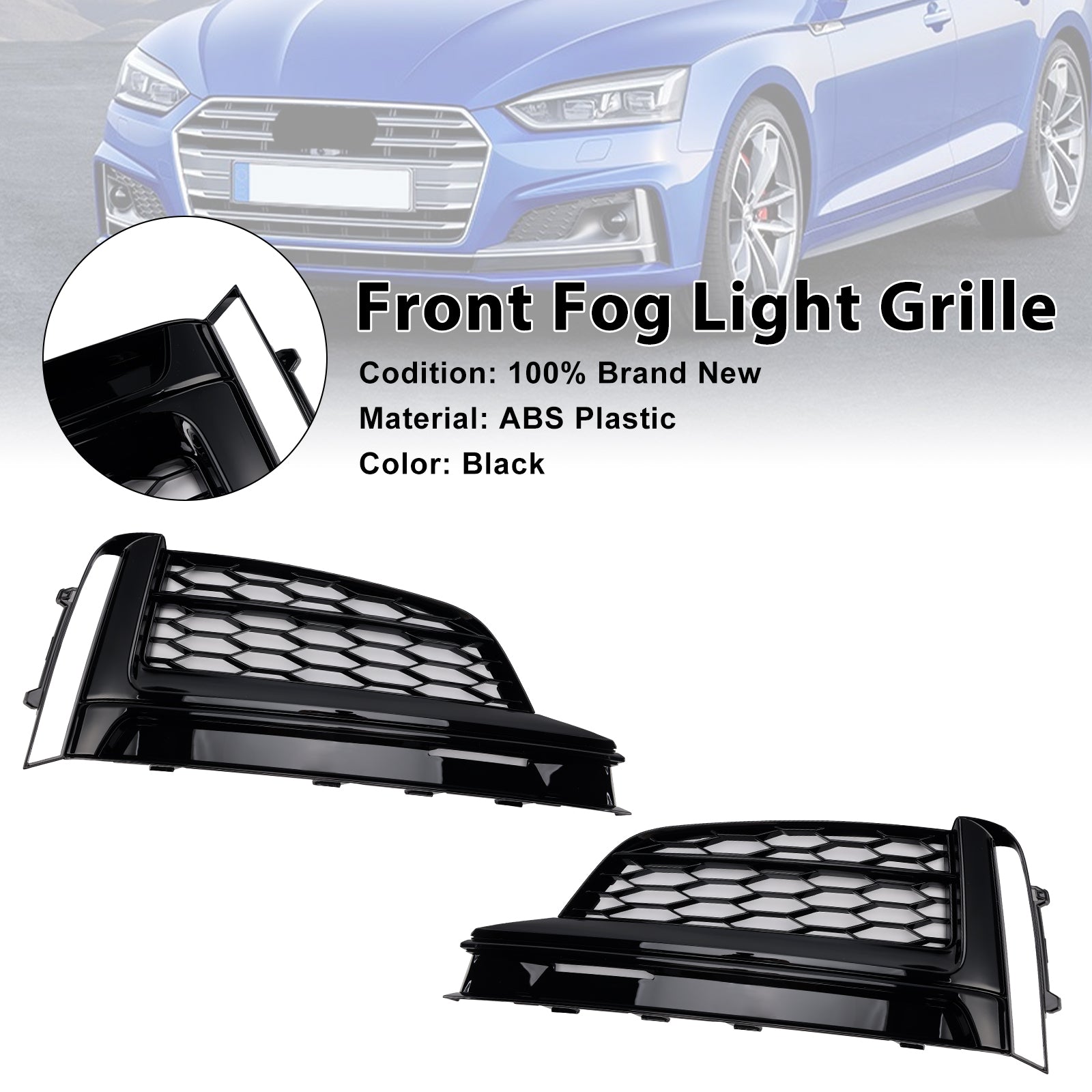 Audi A5 S-Line S5 2018-2019 2PCS Front Bumper Fog Light Grille Cover 8W6807682FRU6