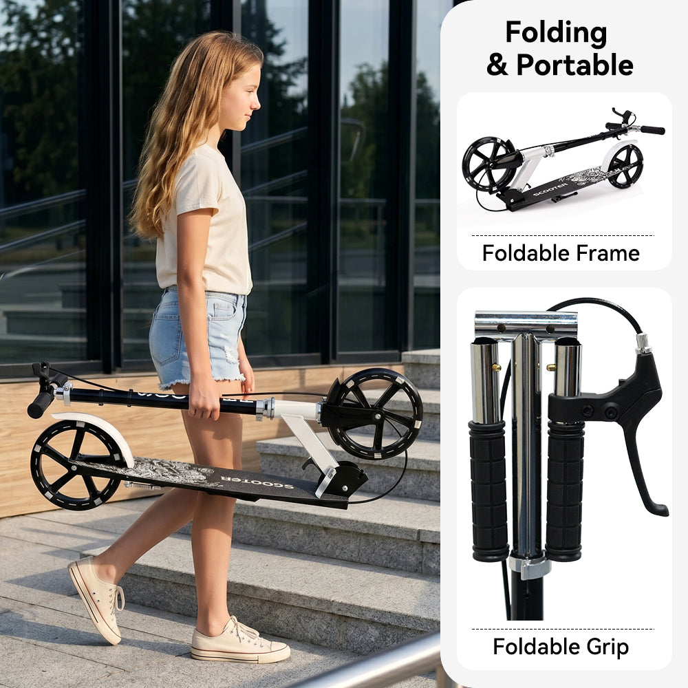 Foldable Commuter Kick Scooter For Adults and Teens With 8" Large solid pu luminous tire Dual Safety Brakes Anti-Slip Deck Commute Kick Scooter
