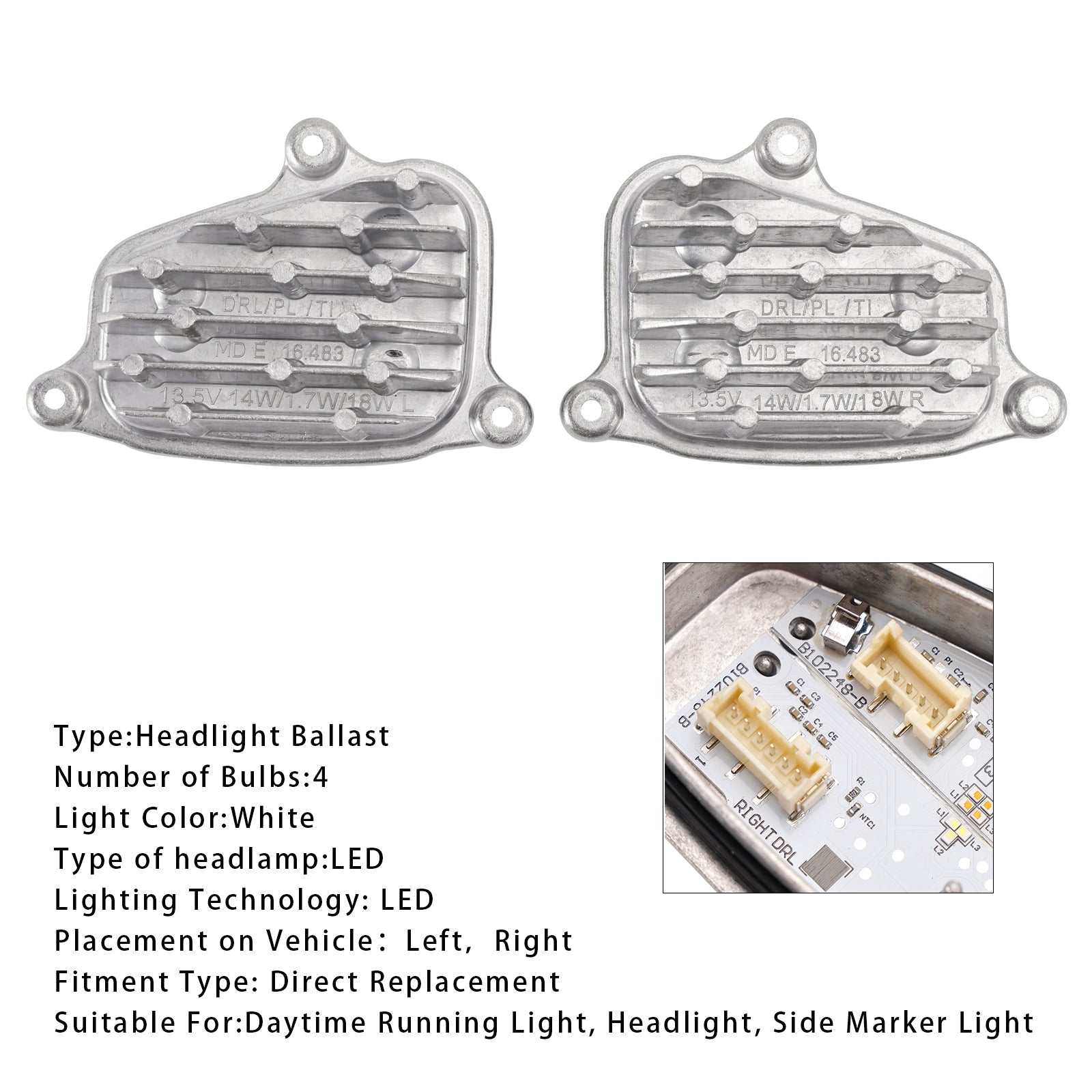 2PCS Left+Right Headlight LED DRL Module With Heat Sink 6F0941475/76 For SEAT