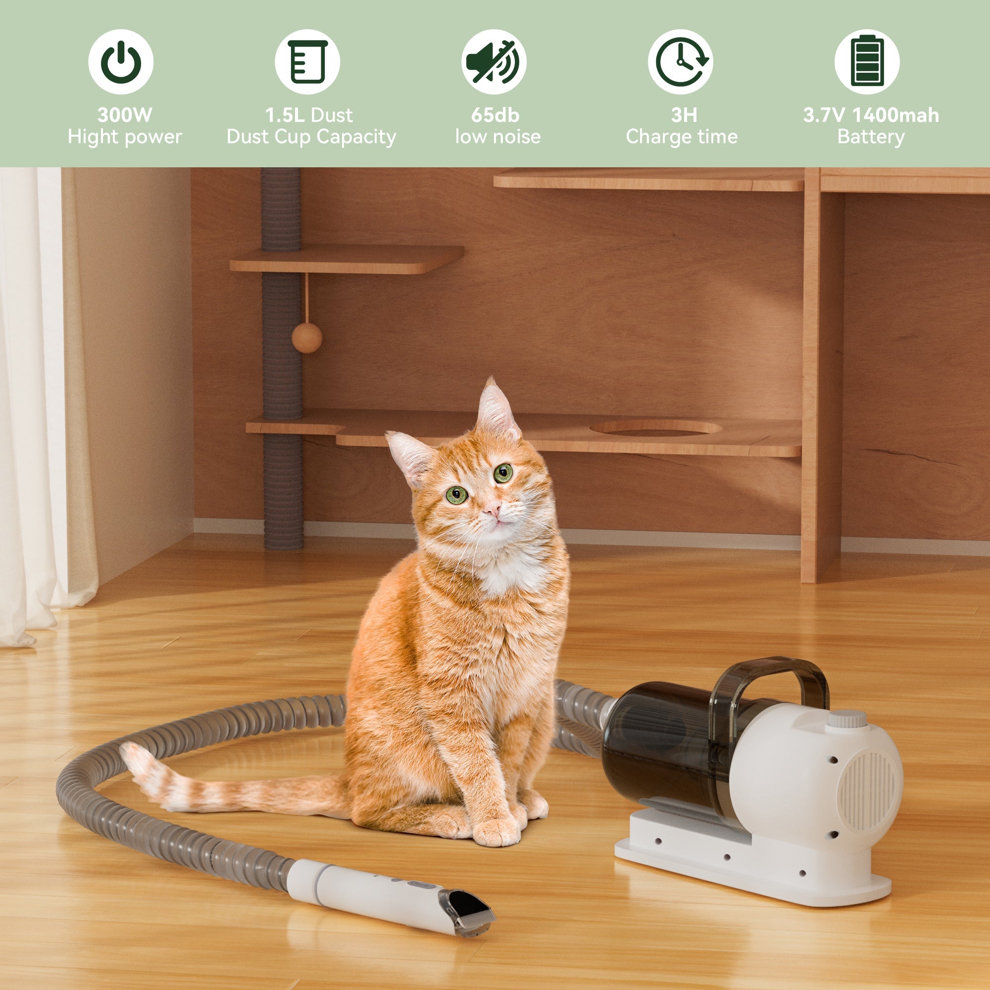 Dog Vacuum Brush for Shedding Grooming 5 In 1 Pet Grooming Kit Vacuum Suction Professional Pet Hair Clipper 1.5L Grooming Tools for Dogs Cats Pets