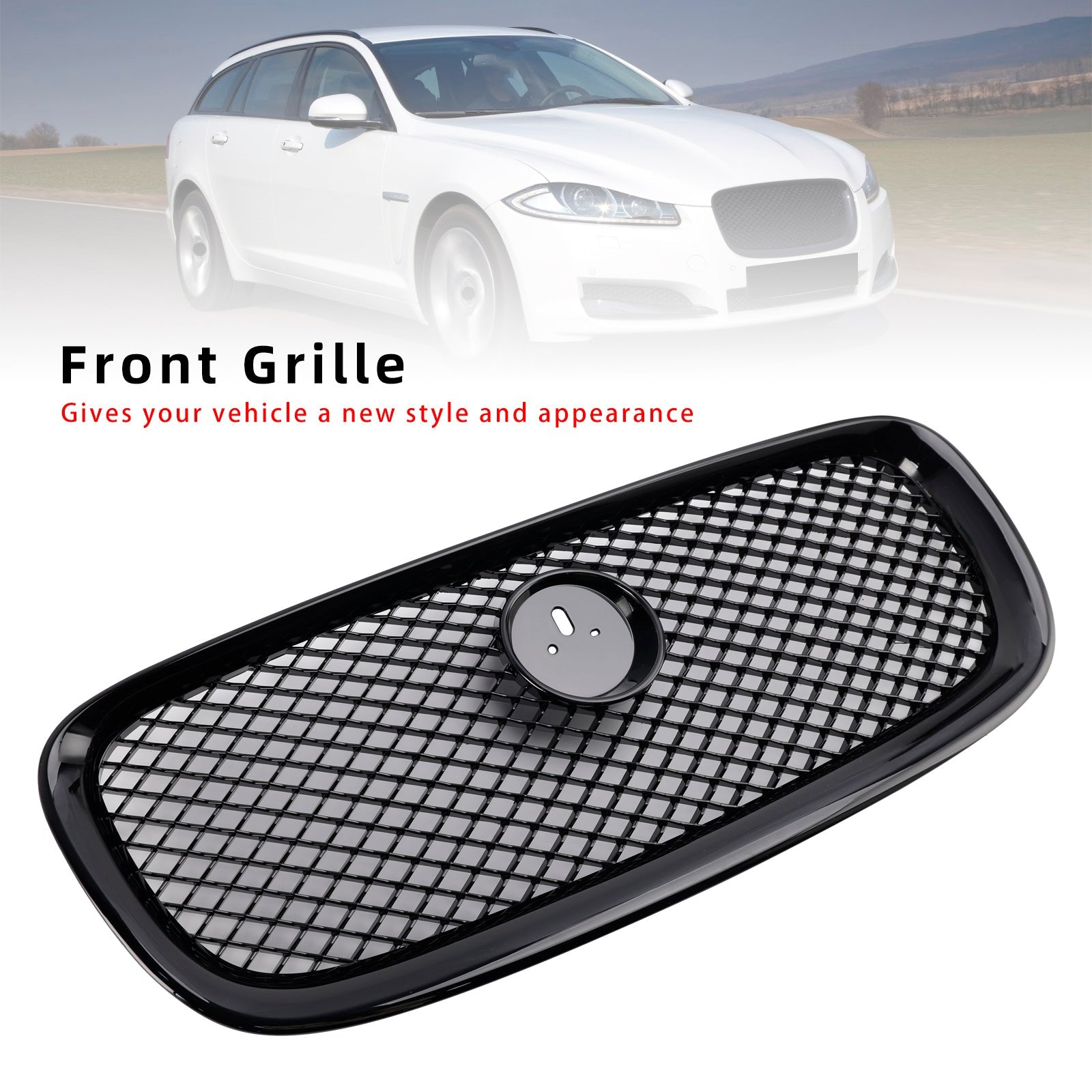 2012-2015 Jaguar XF XF-R Style Front Bumper Grill Grille Gloss Black