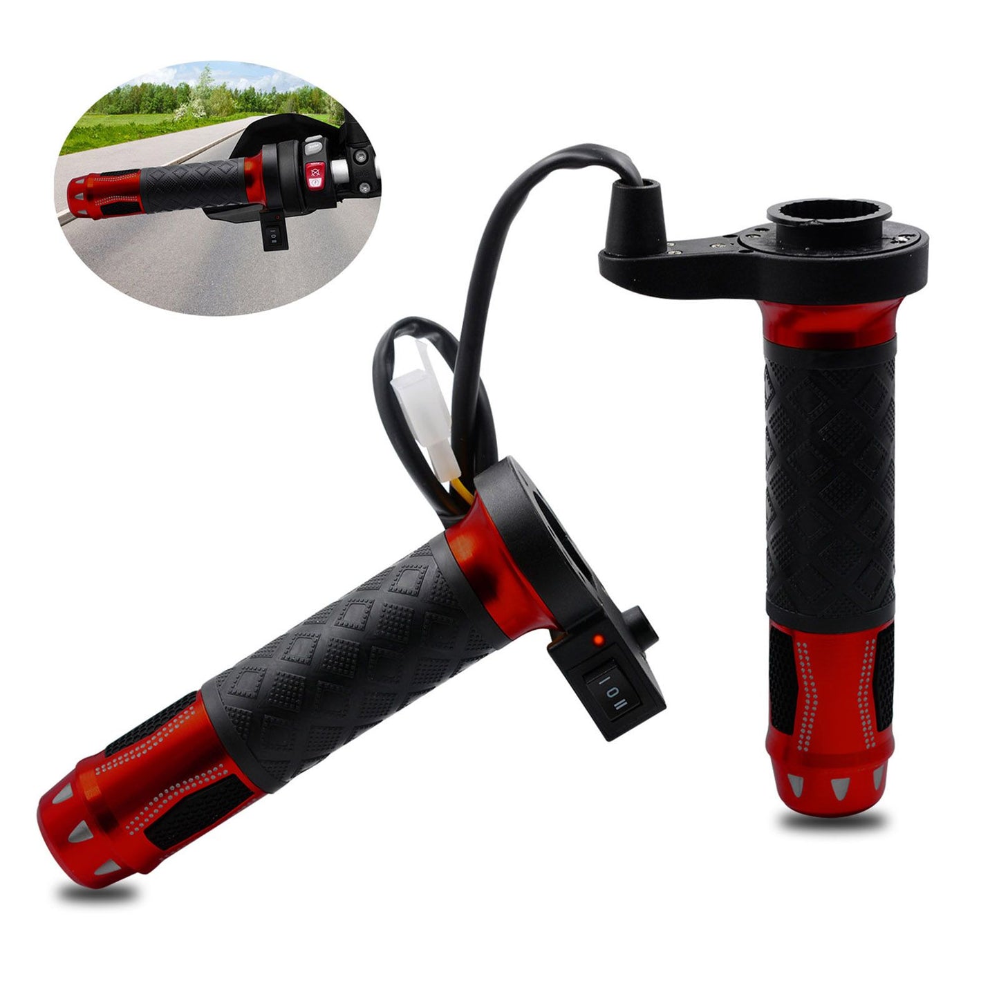 Universal 12V Heated Grips Cnc Handlebar Warm Heater 7/8" Red For Motorcycle