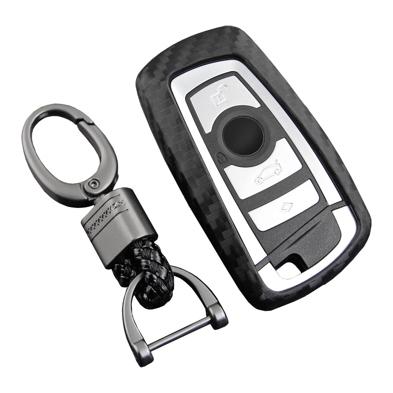 Leather Silicone Car Key Case Cover With Buckle For BMW Square