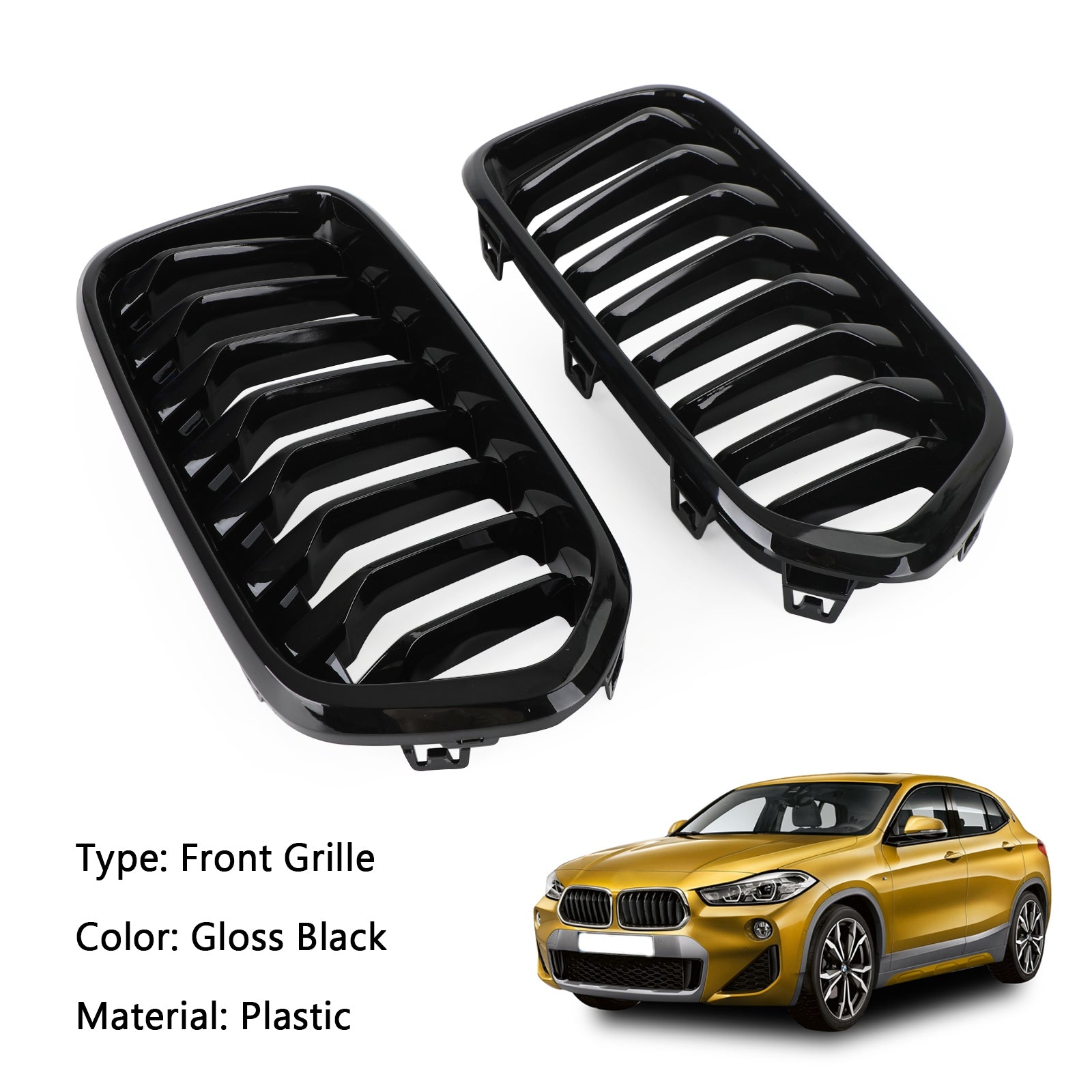 20182019 2020 2021 2022 2023 BMW X2 Series F39 Gloss Black Front Bumper Grille Grill 1712455246 51712455247