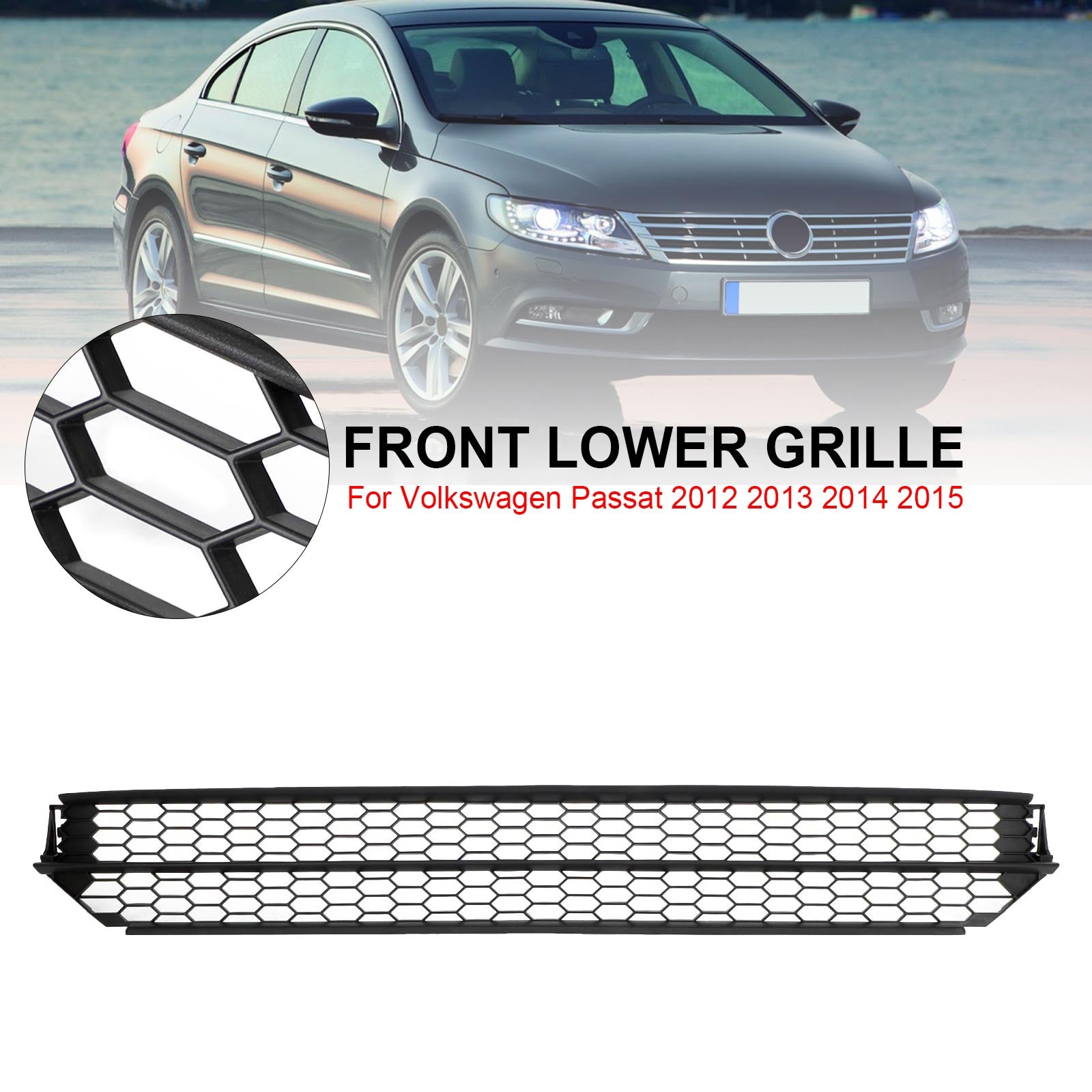 2012-2015 VW Passat Honeycomb Front Bumper Lower Grill Grille Black