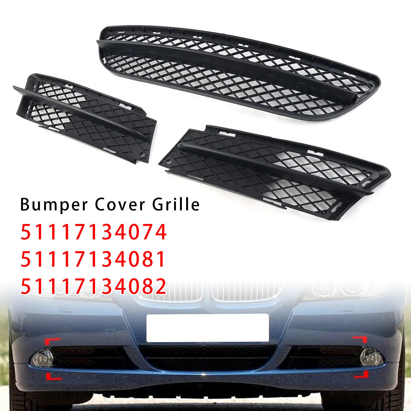 Front Bumper Lower Grille Set For BMW 3 Series E90 E91 2006-2008 51117134074