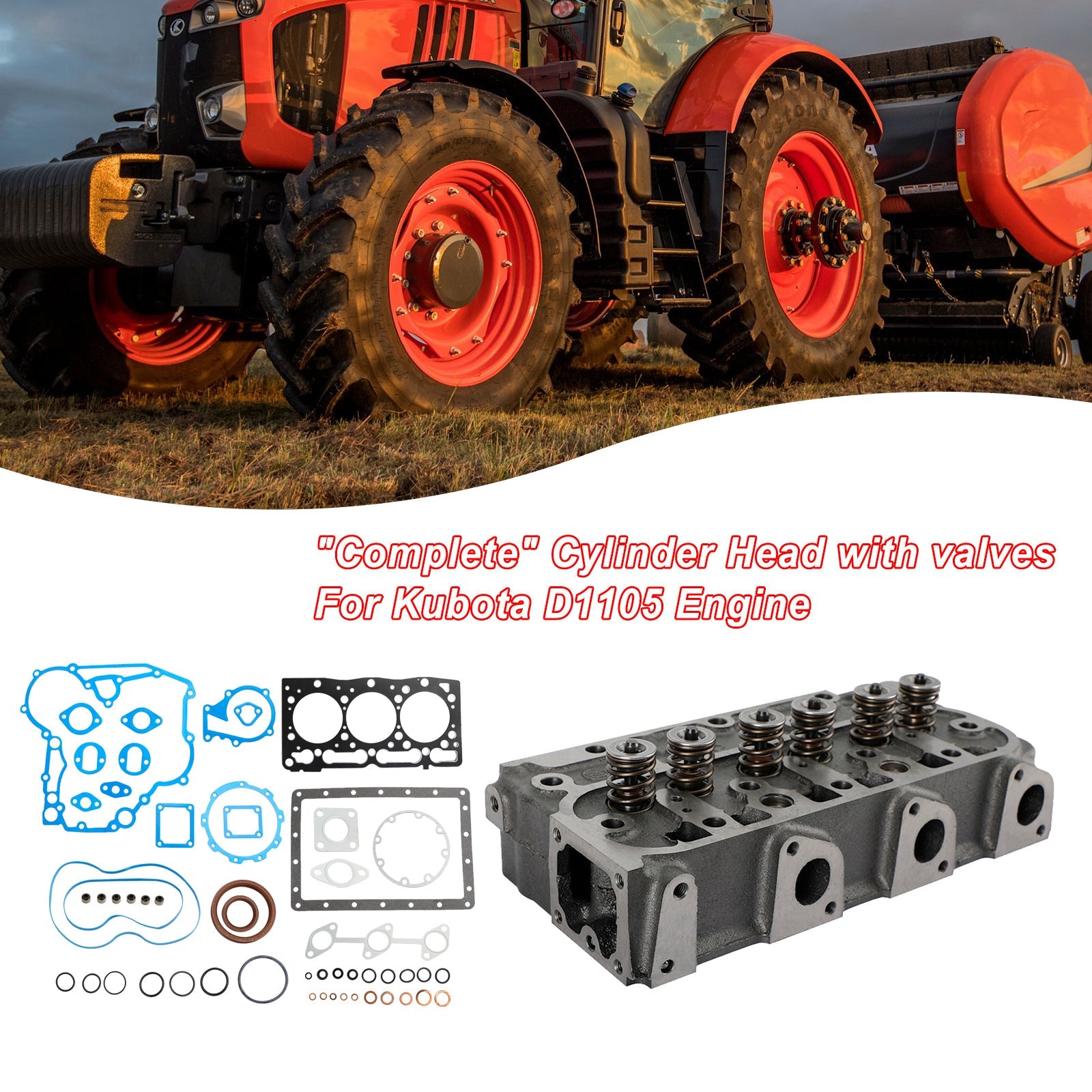KUBOTA UITILTY VECHILCE RTV1100 RTV1100CW9 Complete Cylinder Head With Valve Spring & Gasket Kit D1105 RTV1100