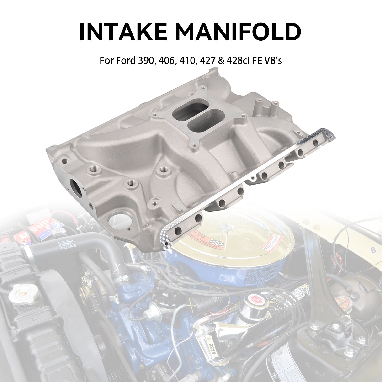 Dual Plane Satin Intake Manifold Fit Ford FE 390 406 410 427 428 Aluminum