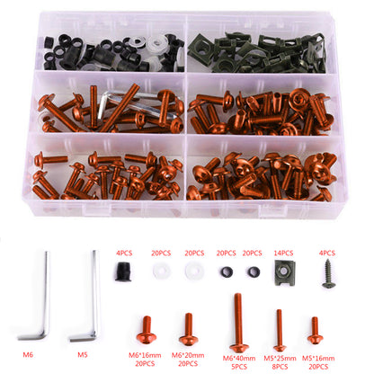 177PCS Sportbikes Motorcycle Fairing Bolts Kit M5/M6 Fastener Screws Orange