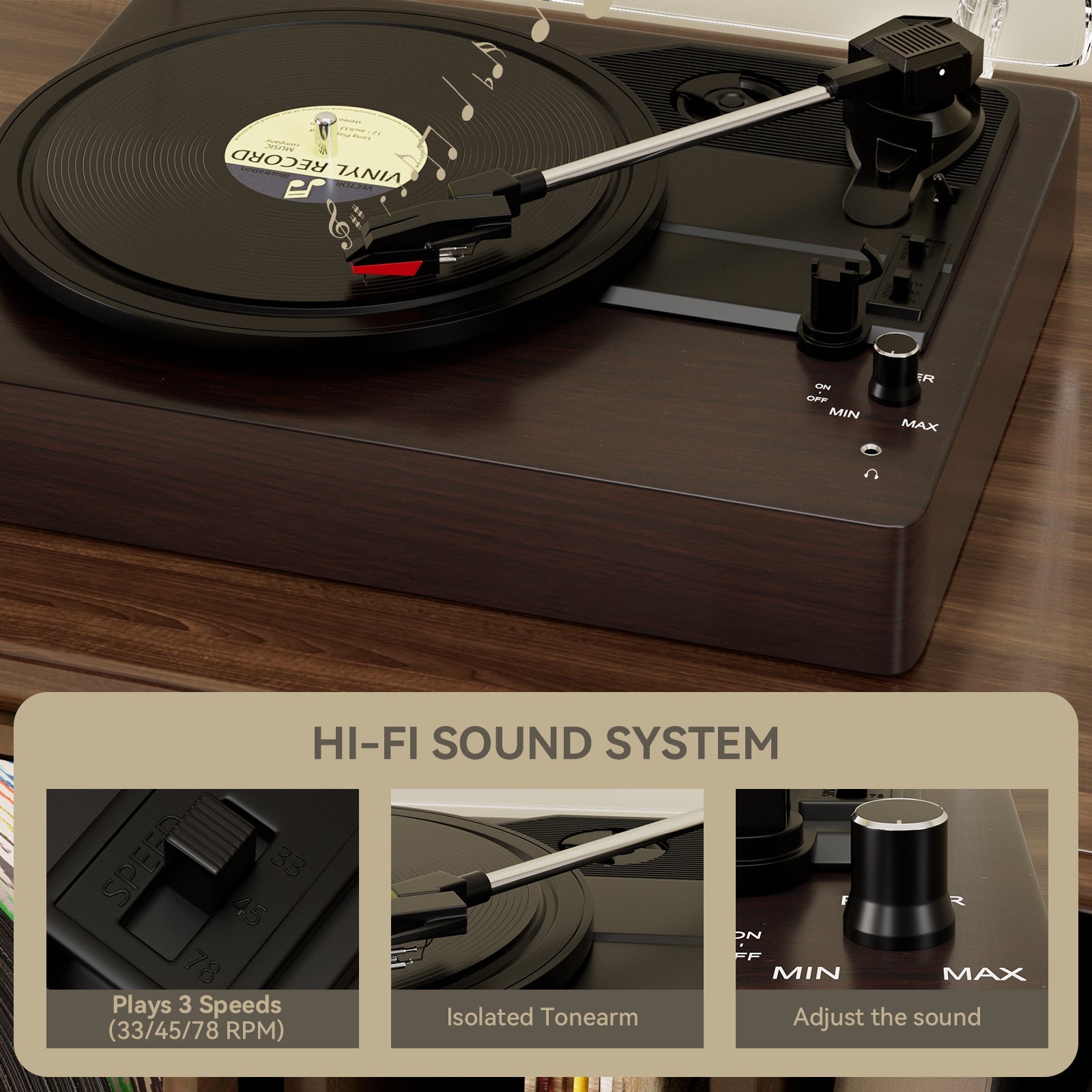 3-Speed Split Bluetooth Vinyl Record Player Retro Speaker Ornaments Living Room