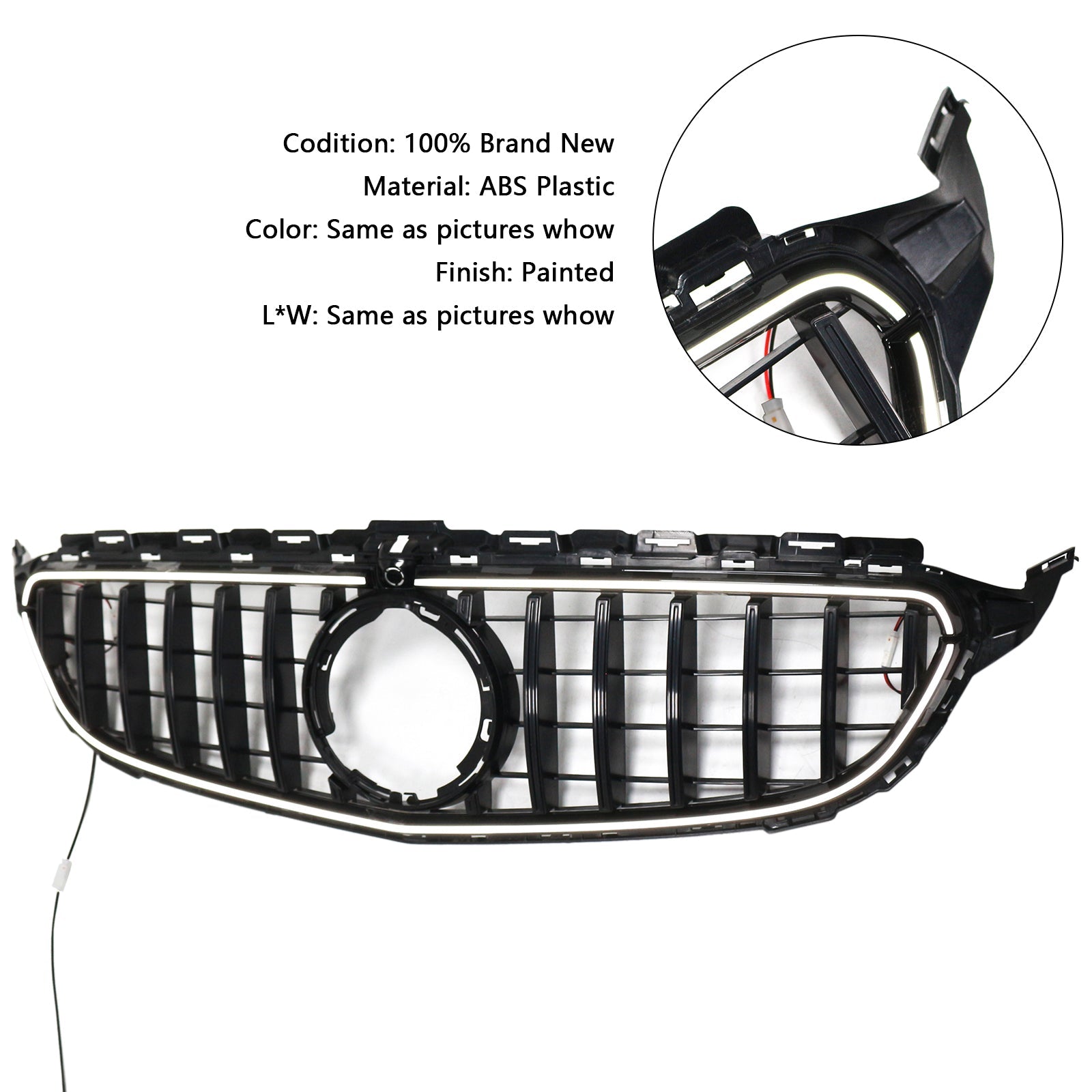 2015-2021 Mercedes W205 C250 C300 W/LED Black Front Bumper Grill Grille