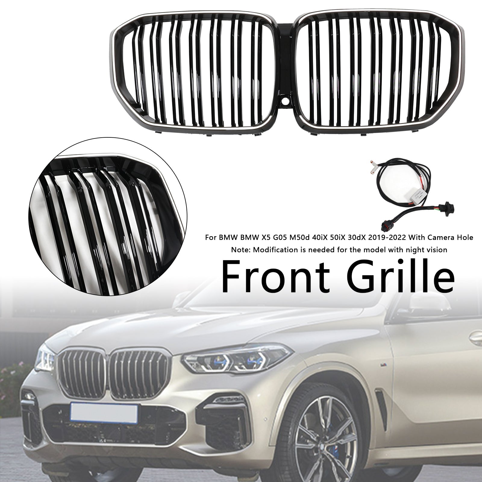 2019-2022 BMW X5 G05 M-Performance Double Slat Black Front Kidney Grille 51137454887
