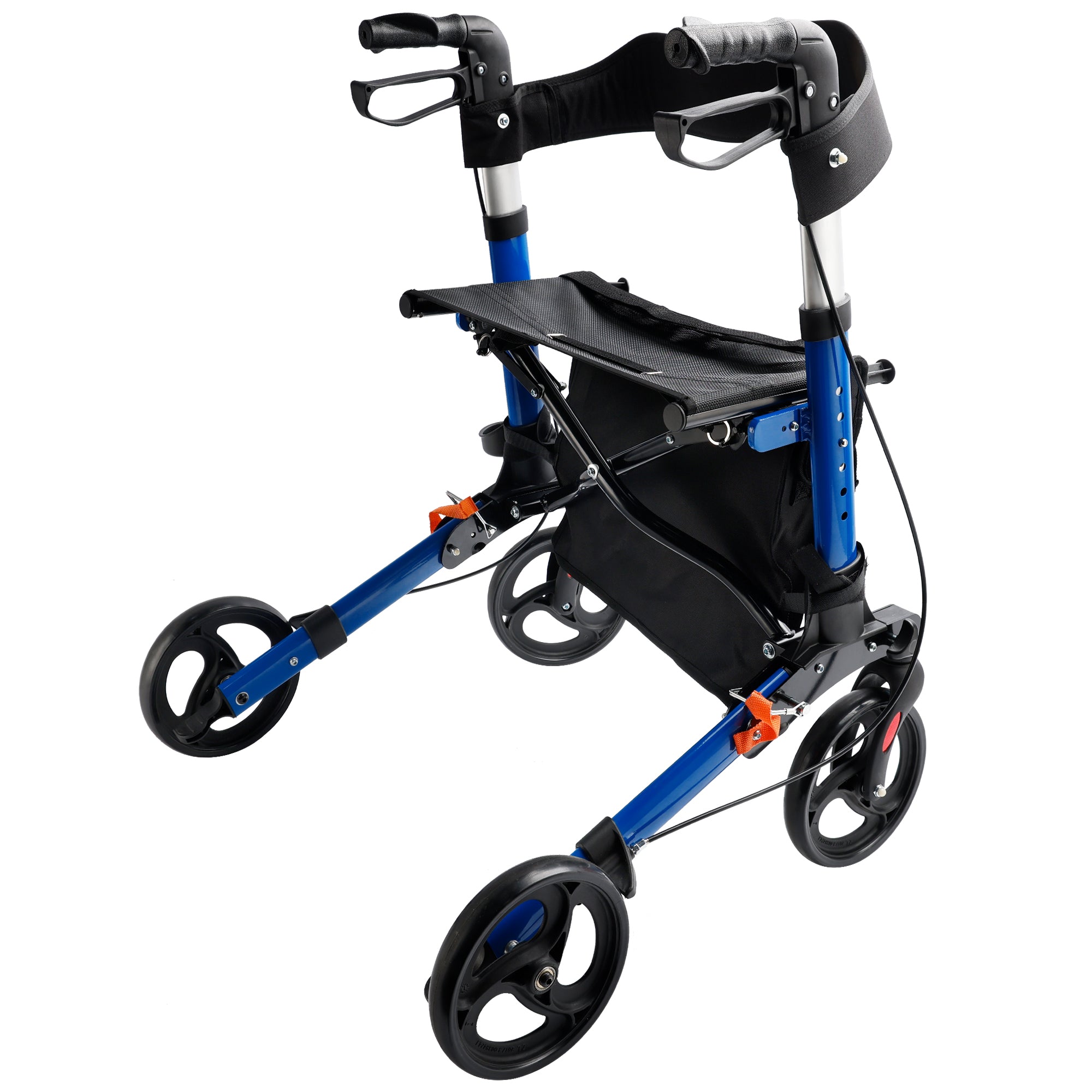 Foldable Rollator Walker with 6 levels of Adjustable Seat 8 Wheels  Compact Folding Design Lightweight Mobility Walking Aid suitable for people of different heights