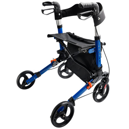 Foldable Rollator Walker with 6 levels of Adjustable Seat 8 Wheels  Compact Folding Design Lightweight Mobility Walking Aid suitable for people of different heights