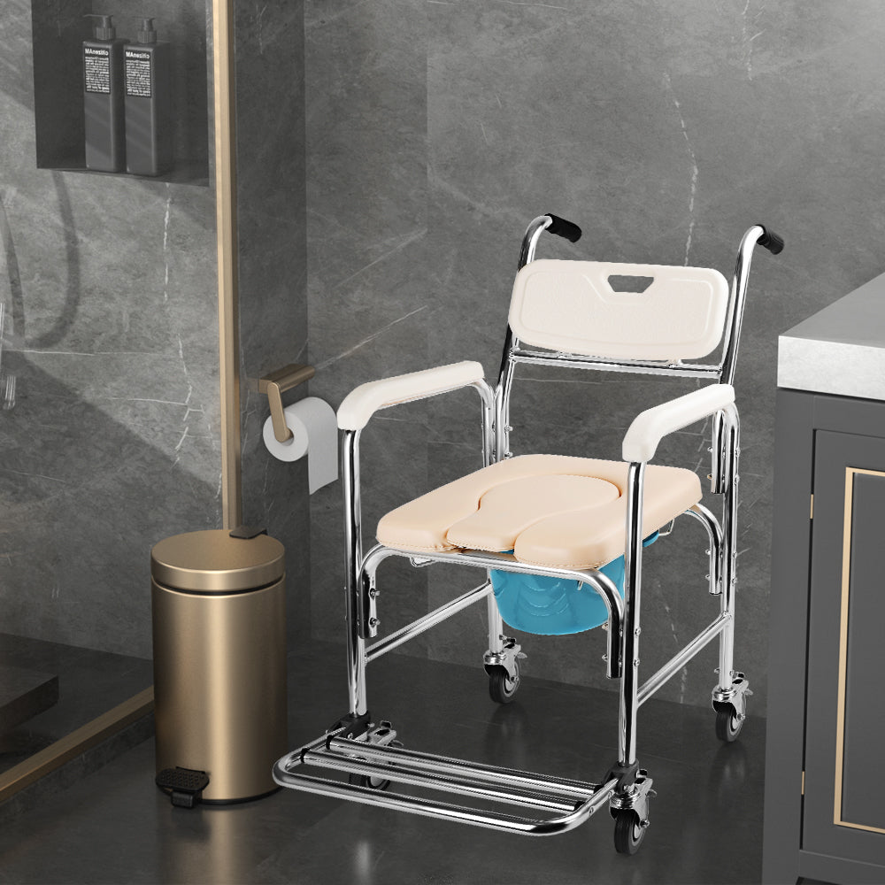 Multifunction Wheeled Toilet Mobility Aids Commode Shower Chair Wheelchair For Elderly