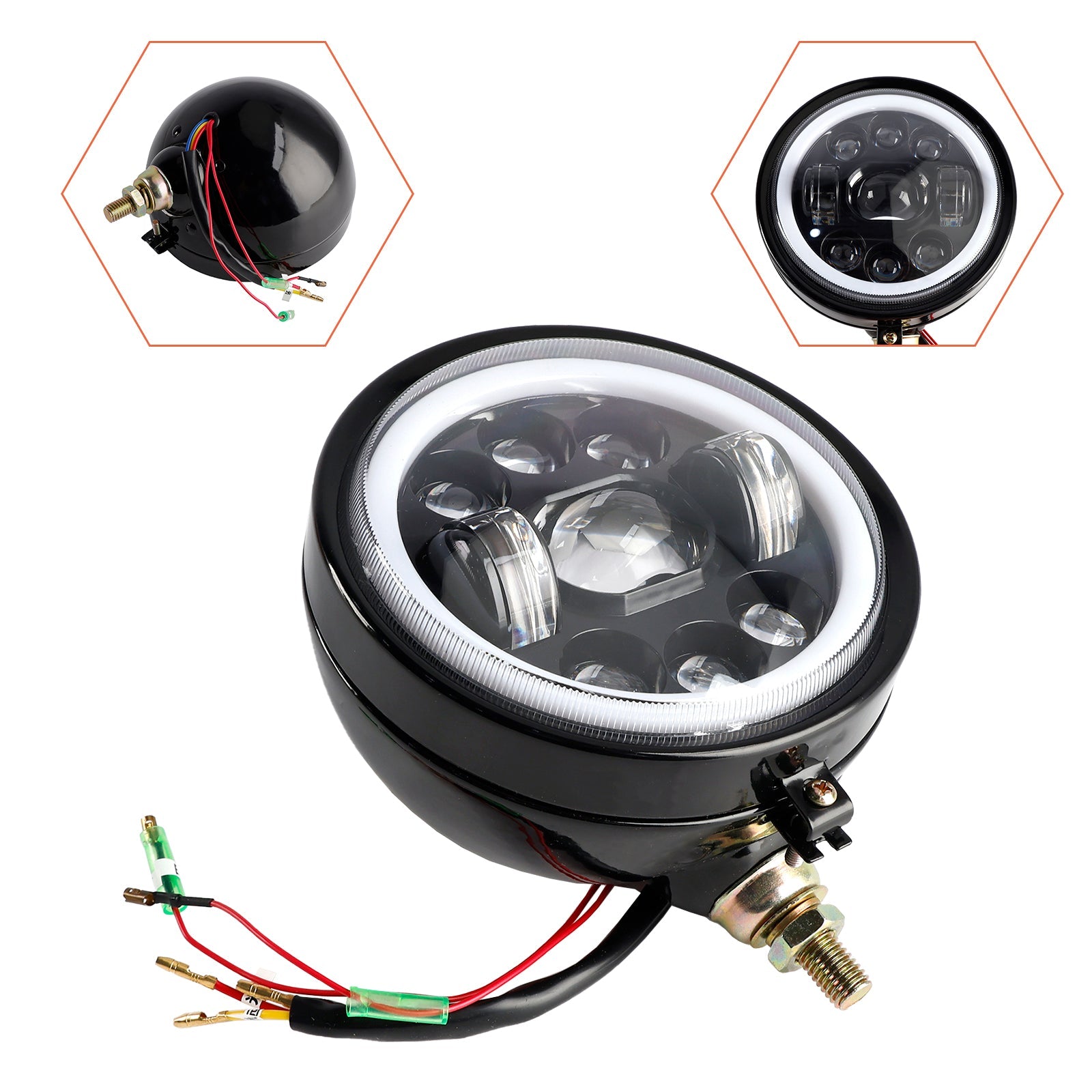 9-Bulbs Beam Headlight Fog Lamp Custom 5.75" Black For Racer Bobber Chopper