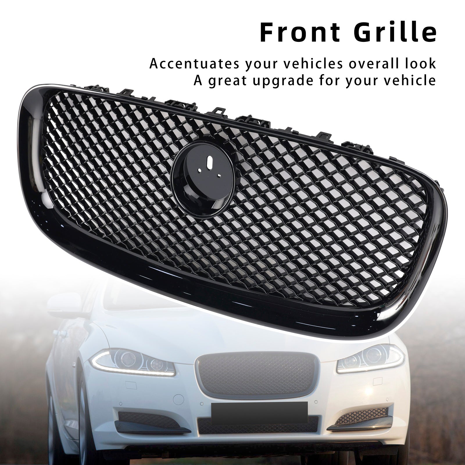 2012-2015 Jaguar XF XF-R Style Front Bumper Grill Grille Gloss Black