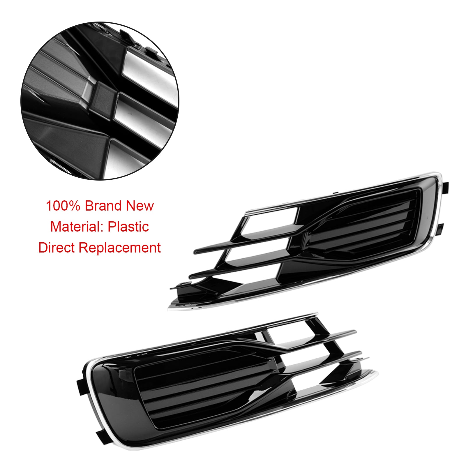 2014-2018 Audi A6 C7 2PCS Front Bumper Foglight Cover Grill Black Chrome