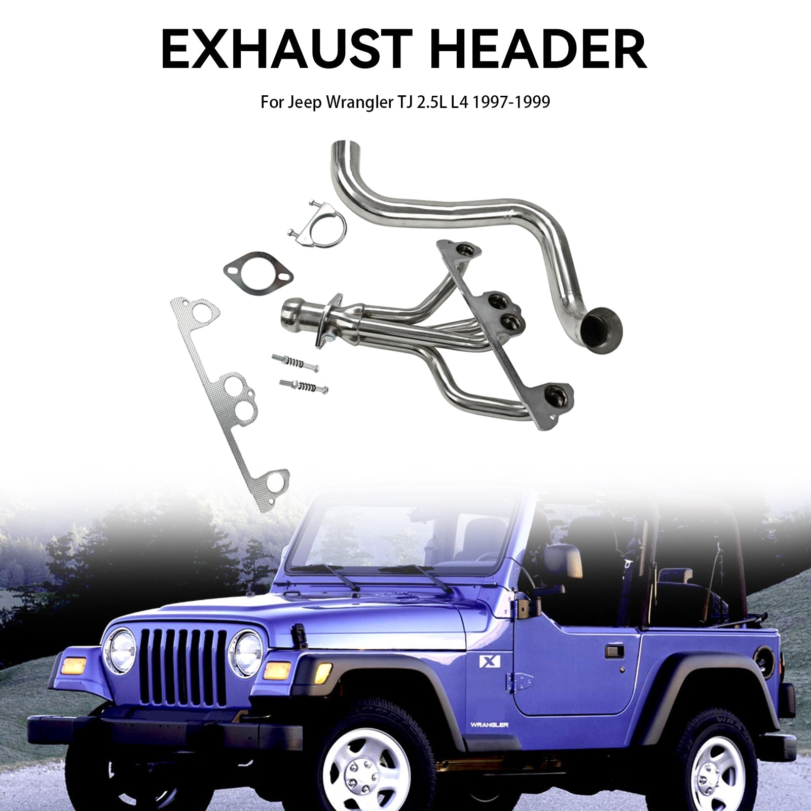 Stainless Steel Manifold Header Fit Jeep Wrangler TJ 1997-1999 2.5L L4