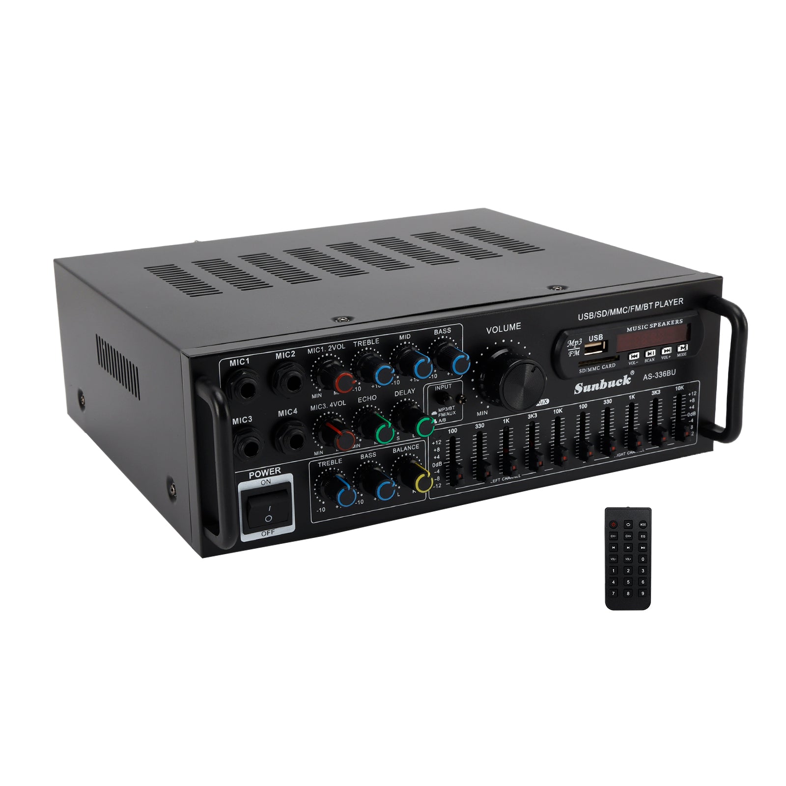 Bluetooth 5.0 HiFi Sunbuck 2000W Stereo Power Amplifier Karaoke FM USB SD AUX