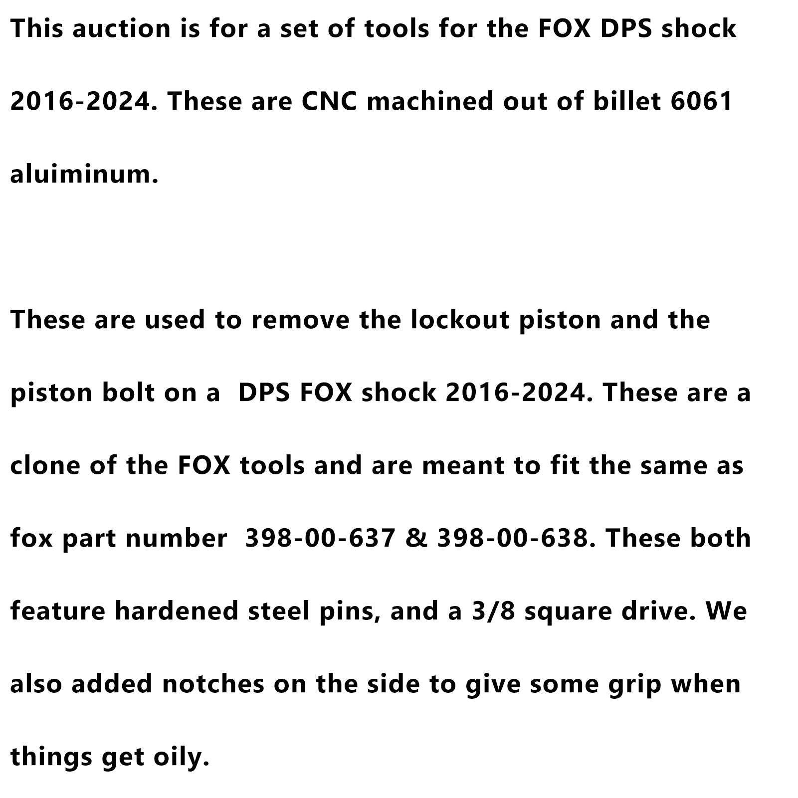 Shock rebuild service tools - for FOX DPS tools 398-00-638- & 398-00-637