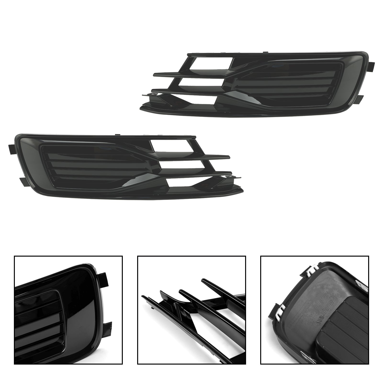 2014-2018 Audi A6 C7 2PCS Front Bumper Foglight Cover Grill Grille Black