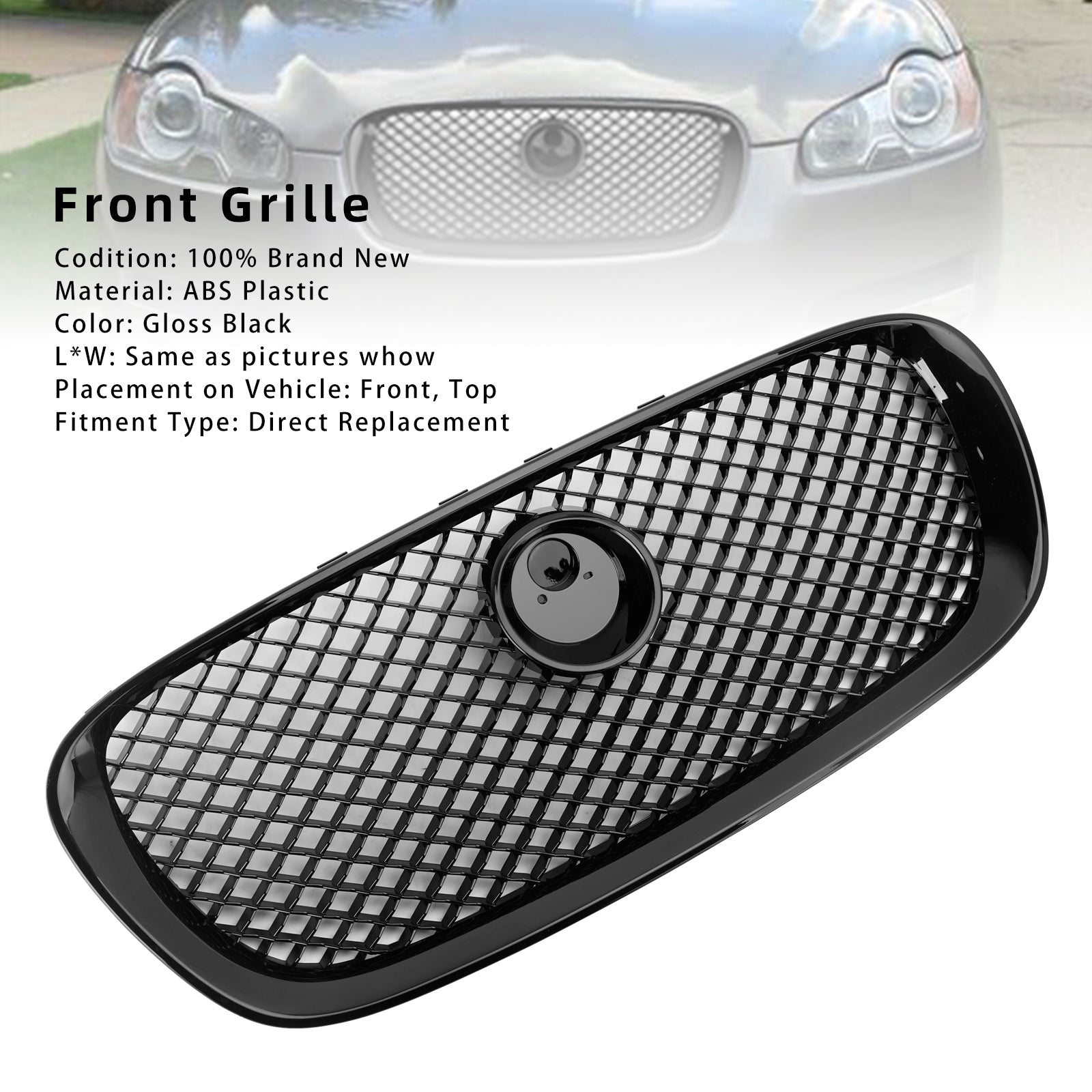 2008 2009 2010 2011 Jaguar XF Pre-Facelift XF-R Style Front Bumper Grill Grille Gloss Black