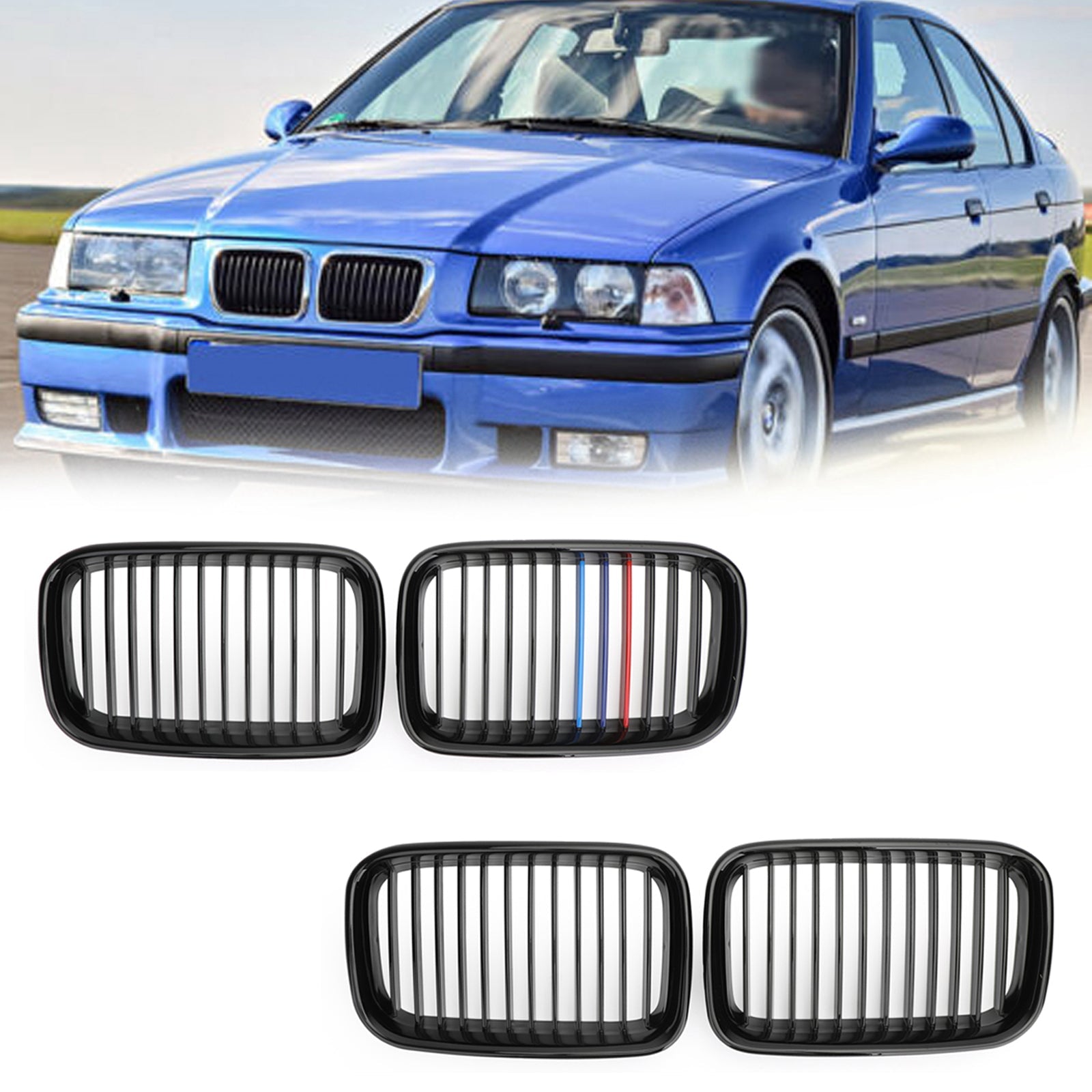 New Glossy Black Kidney Sport Hood Grill Grille For BMW E36 318i 325i 1992-1996