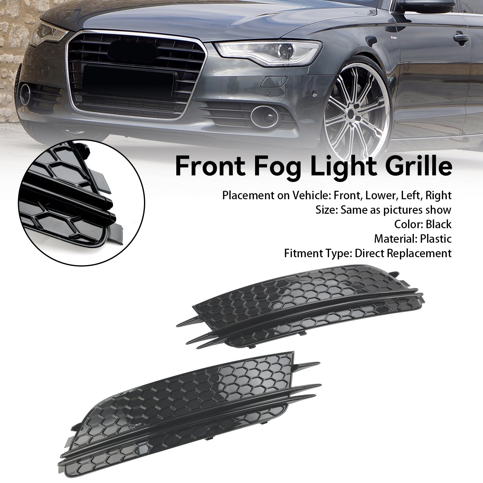 2012-2015 Audi A6 4G C7 2PCS Front Fog Light Cover Bezel Grille Grill
